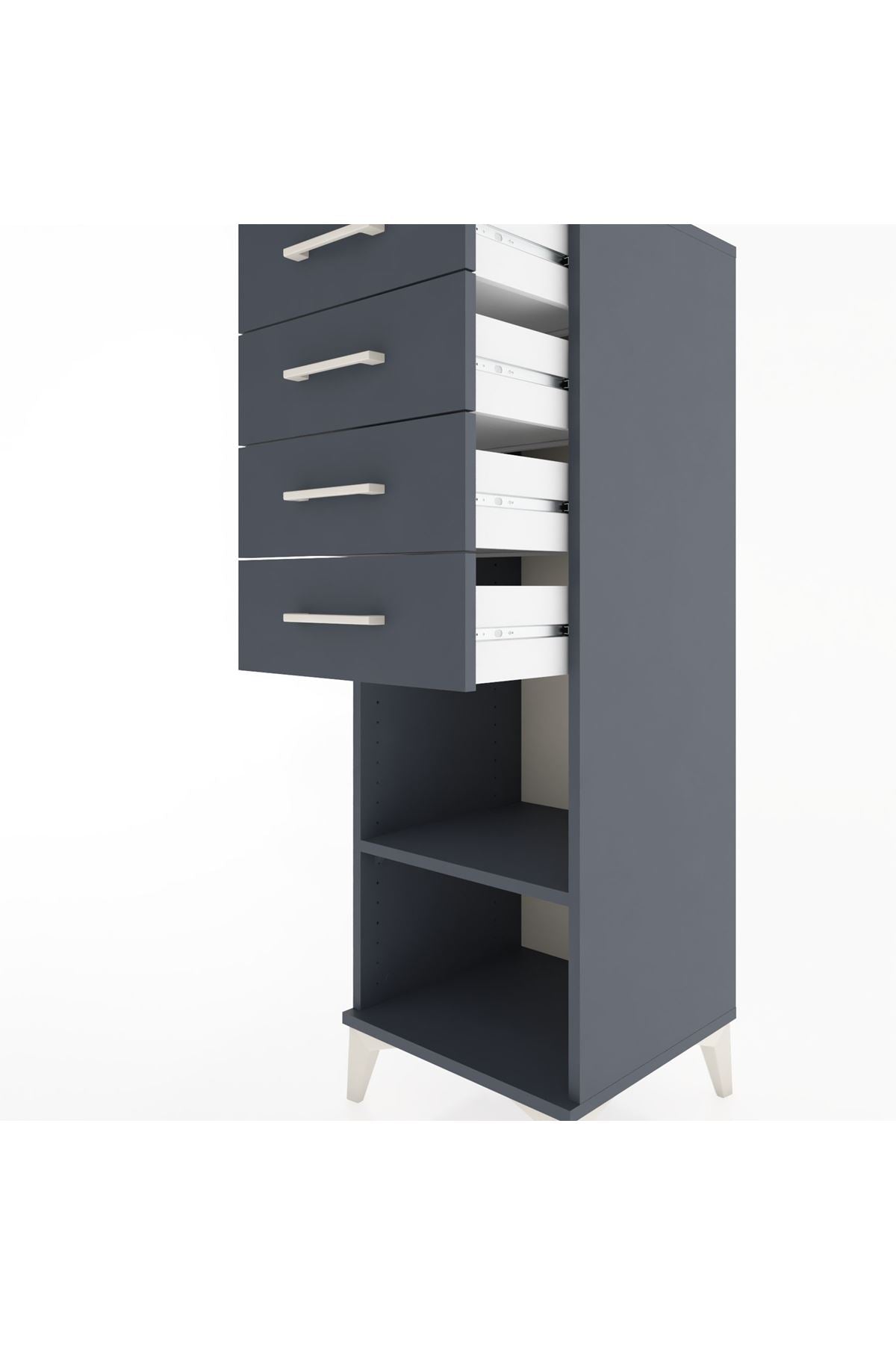 Hyperion Dolap Tek Raflı 4 Çekmeceli 44x44x134 Antrasit-Antrasit