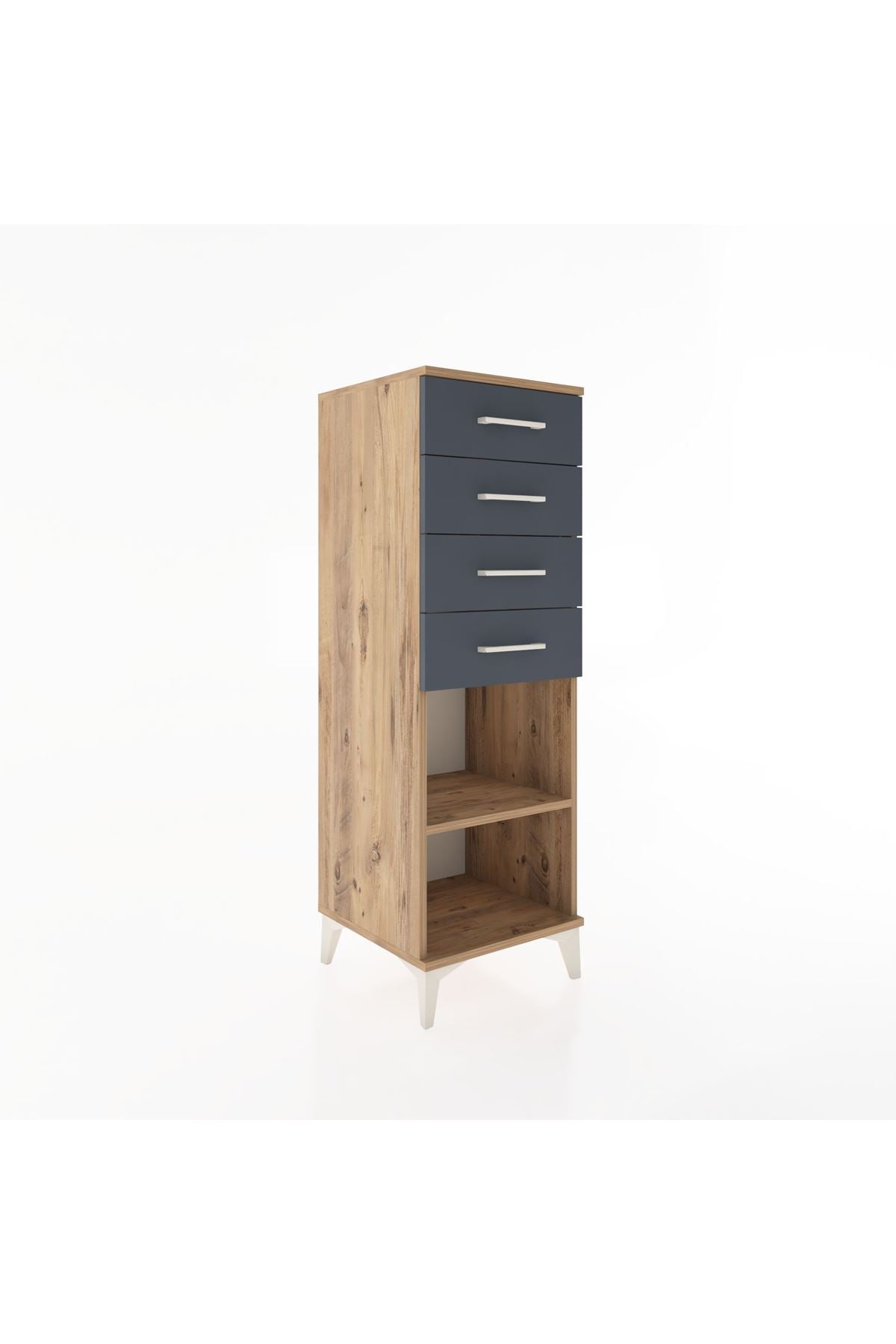 Hyperion Dolap Tek Raflı 4 Çekmeceli 44x44x134 Çam-Antrasit