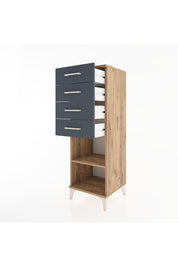 Hyperion Dolap Tek Raflı 4 Çekmeceli 44x44x134 Çam-Antrasit