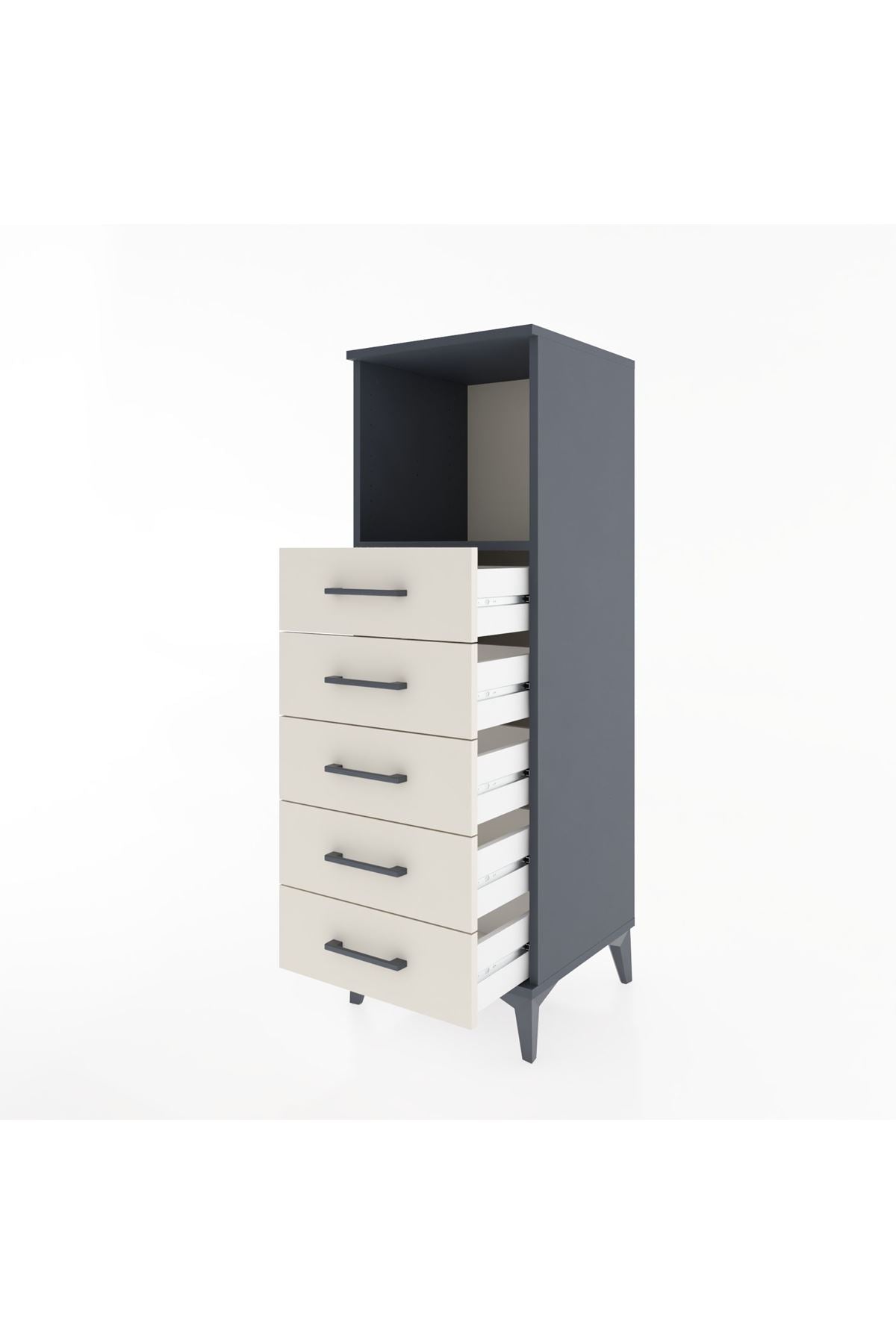 Hyperion Dolap Tek Raflı 5 Çekmeceli 44x44x134 Antrasit-Aytaşı