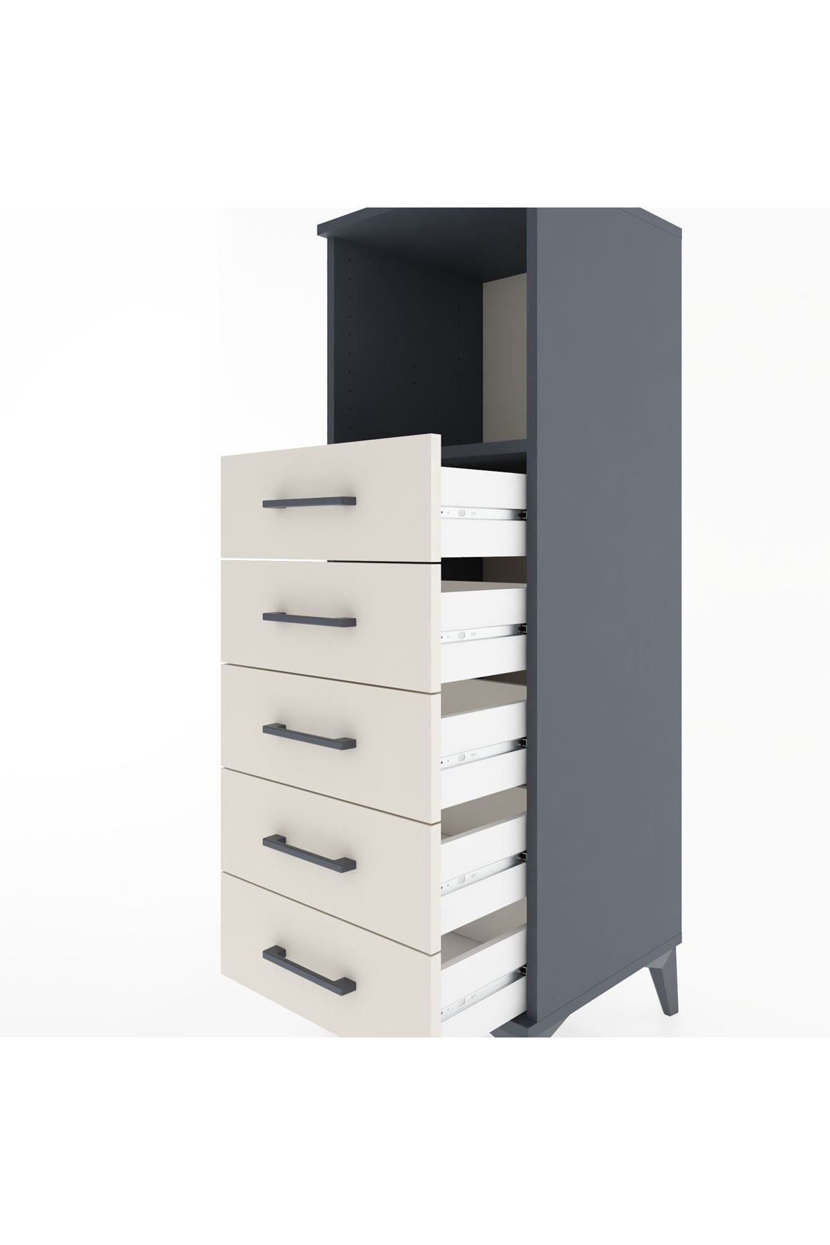 Hyperion Dolap Tek Raflı 5 Çekmeceli 44x44x134 Antrasit-Aytaşı