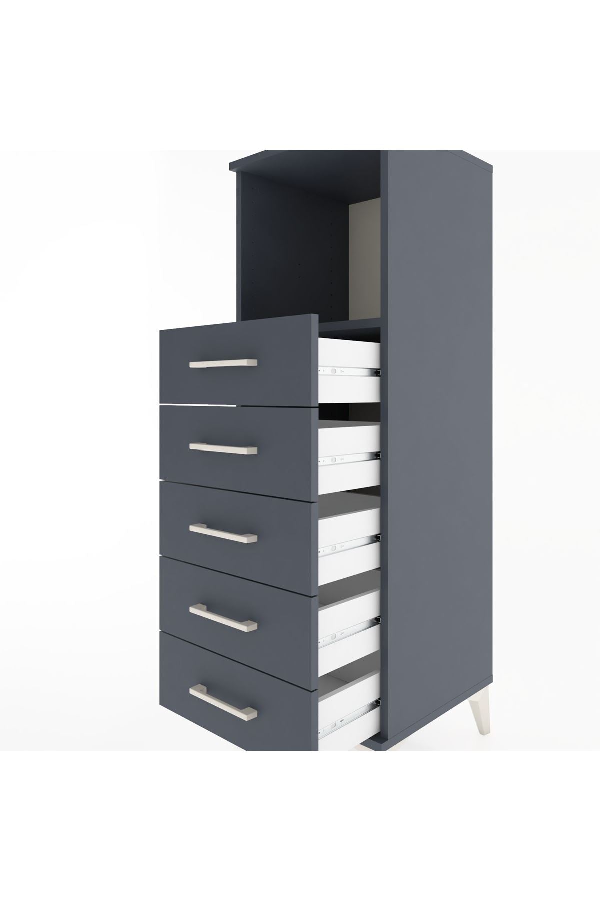 Hyperion Dolap Tek Raflı 5 Çekmeceli 44x44x134 Antrasit-Antrasit