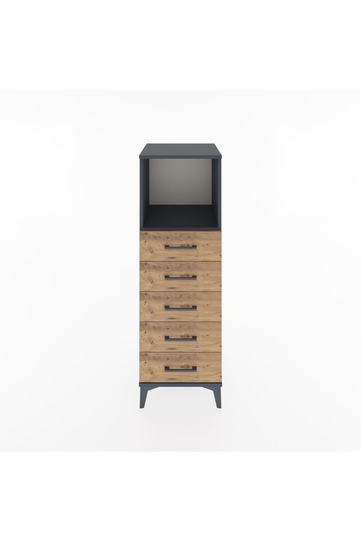 Hyperion Dolap Tek Raflı 5 Çekmeceli 44x44x134 Antrasit-Çam