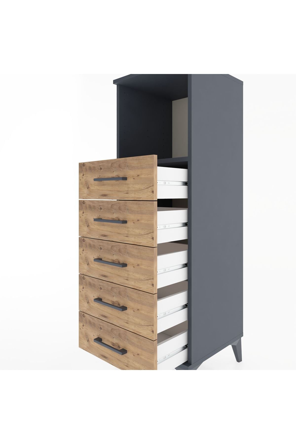 Hyperion Dolap Tek Raflı 5 Çekmeceli 44x44x134 Antrasit-Çam