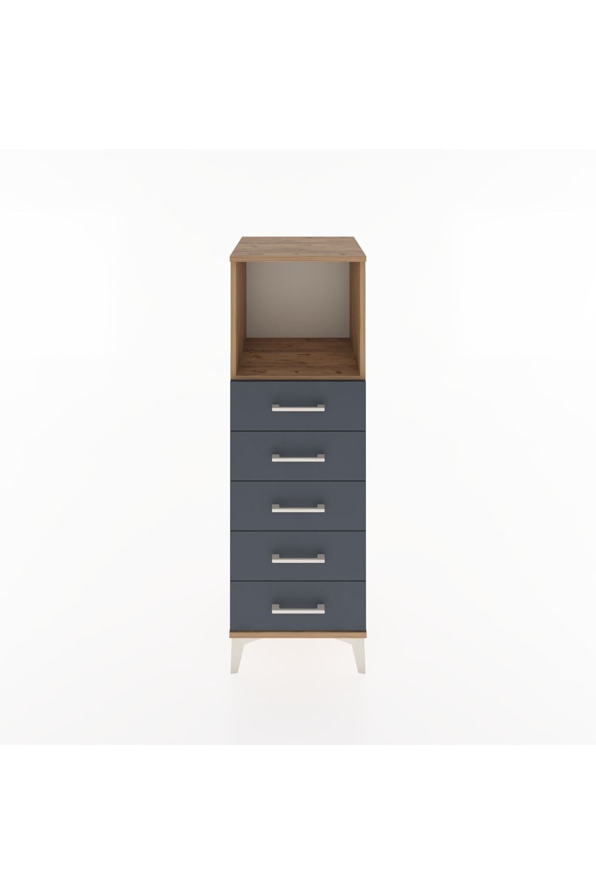 Hyperion Dolap Tek Raflı 5 Çekmeceli 44x44x134 Çam-Antrasit