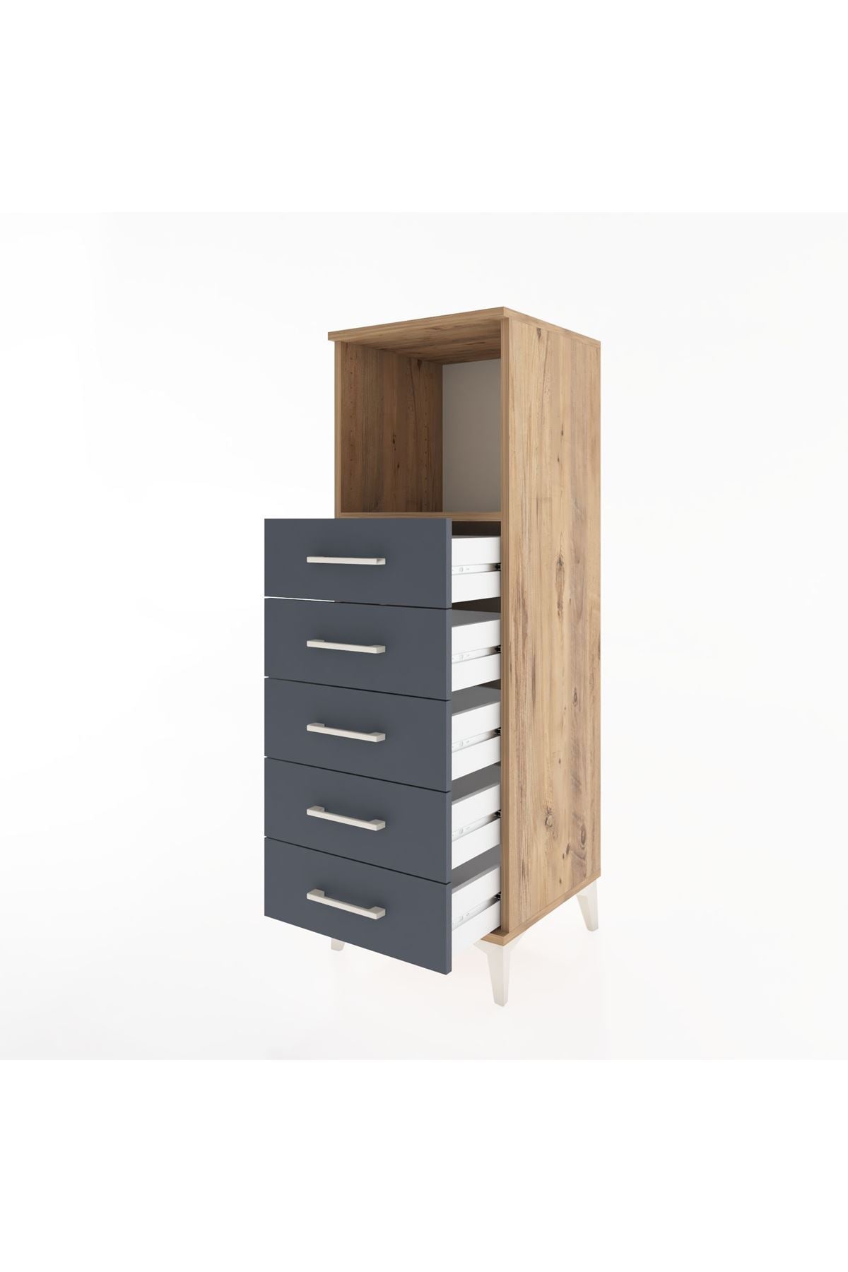 Hyperion Dolap Tek Raflı 5 Çekmeceli 44x44x134 Çam-Antrasit
