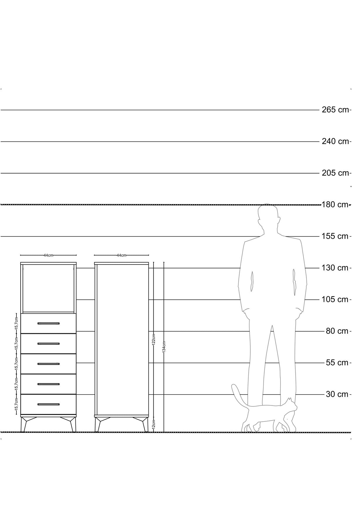 Hyperion Dolap Tek Raflı 5 Çekmeceli 44x44x134 Çam-Antrasit