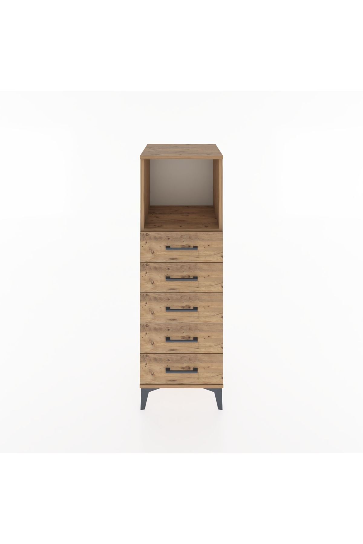 Hyperion Dolap Tek Raflı 5 Çekmeceli 44x44x134 Çam-Çam
