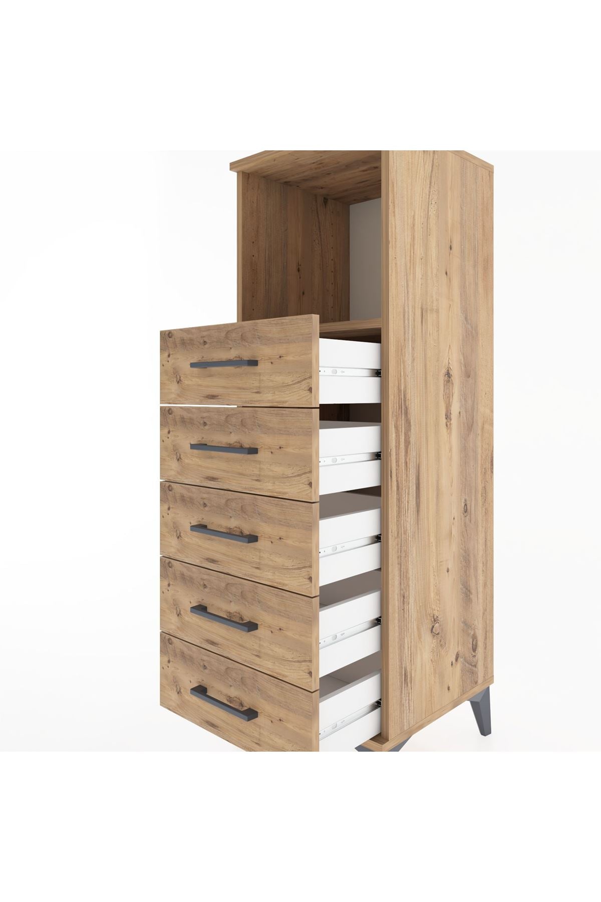Hyperion Dolap Tek Raflı 5 Çekmeceli 44x44x134 Çam-Çam