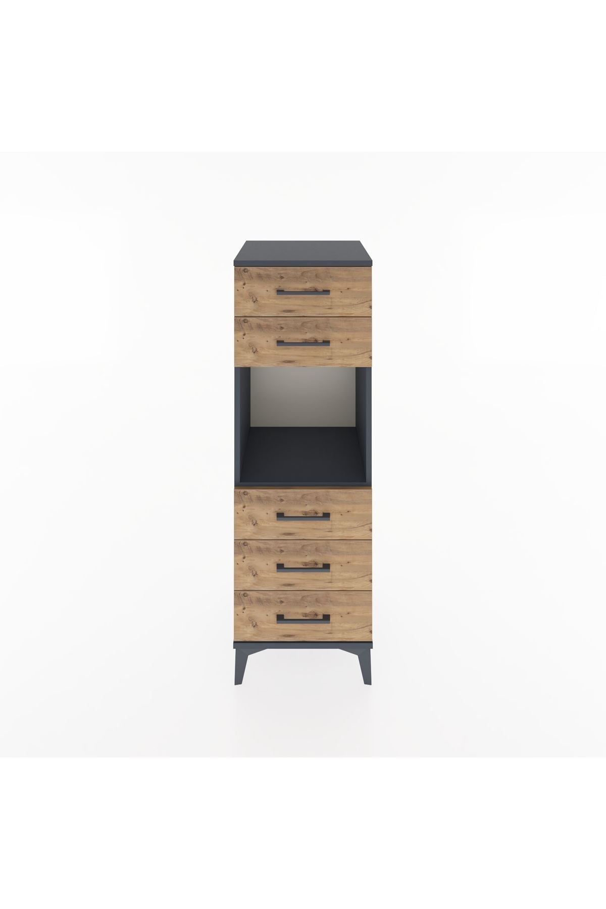 Hyperion Dolap Tek Raflı 5 Çekmeceli 44x44x134 Antrasit-Çam