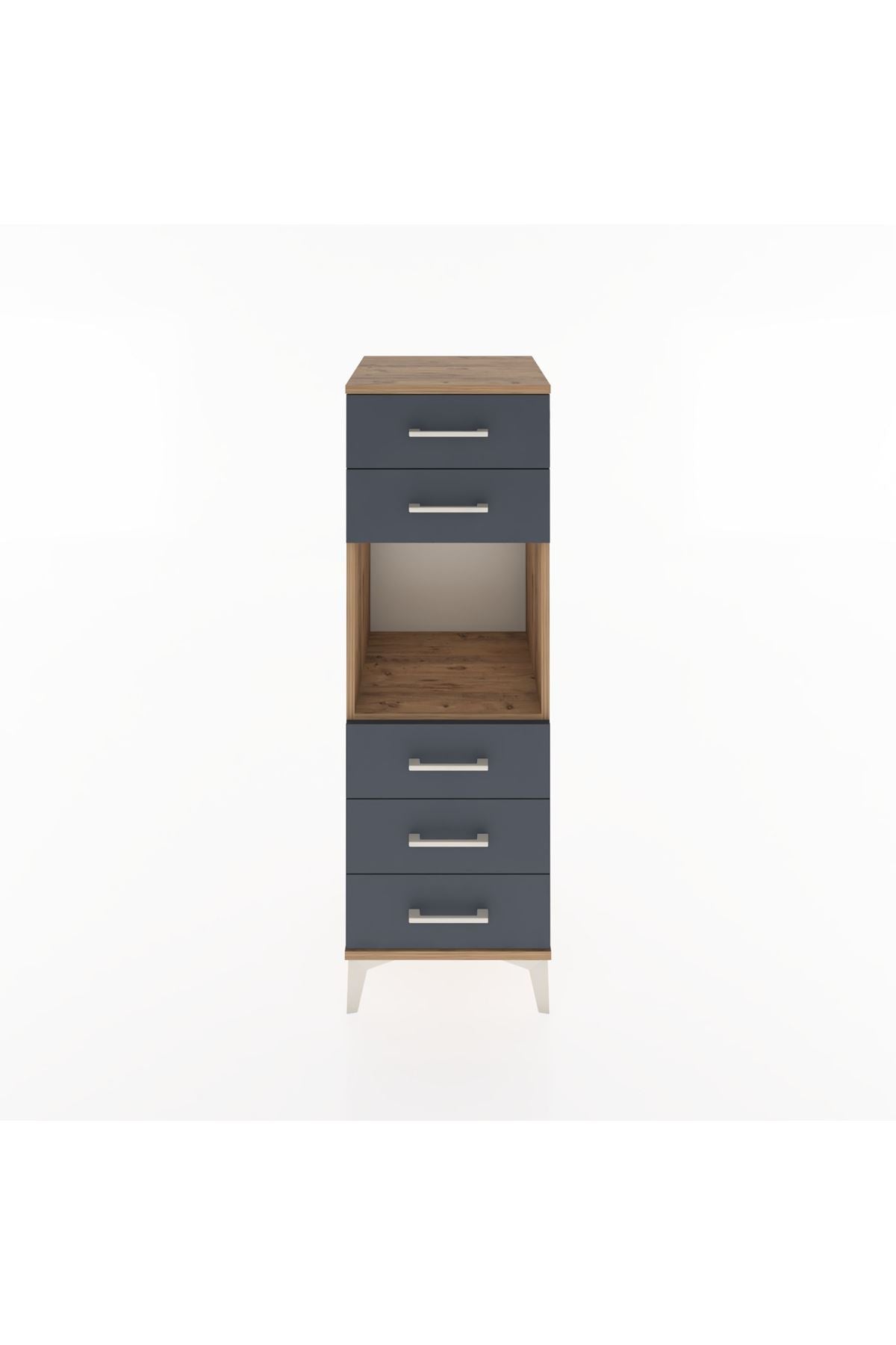 Hyperion Dolap Tek Raflı 5 Çekmeceli 44x44x134 Çam-Antrasit