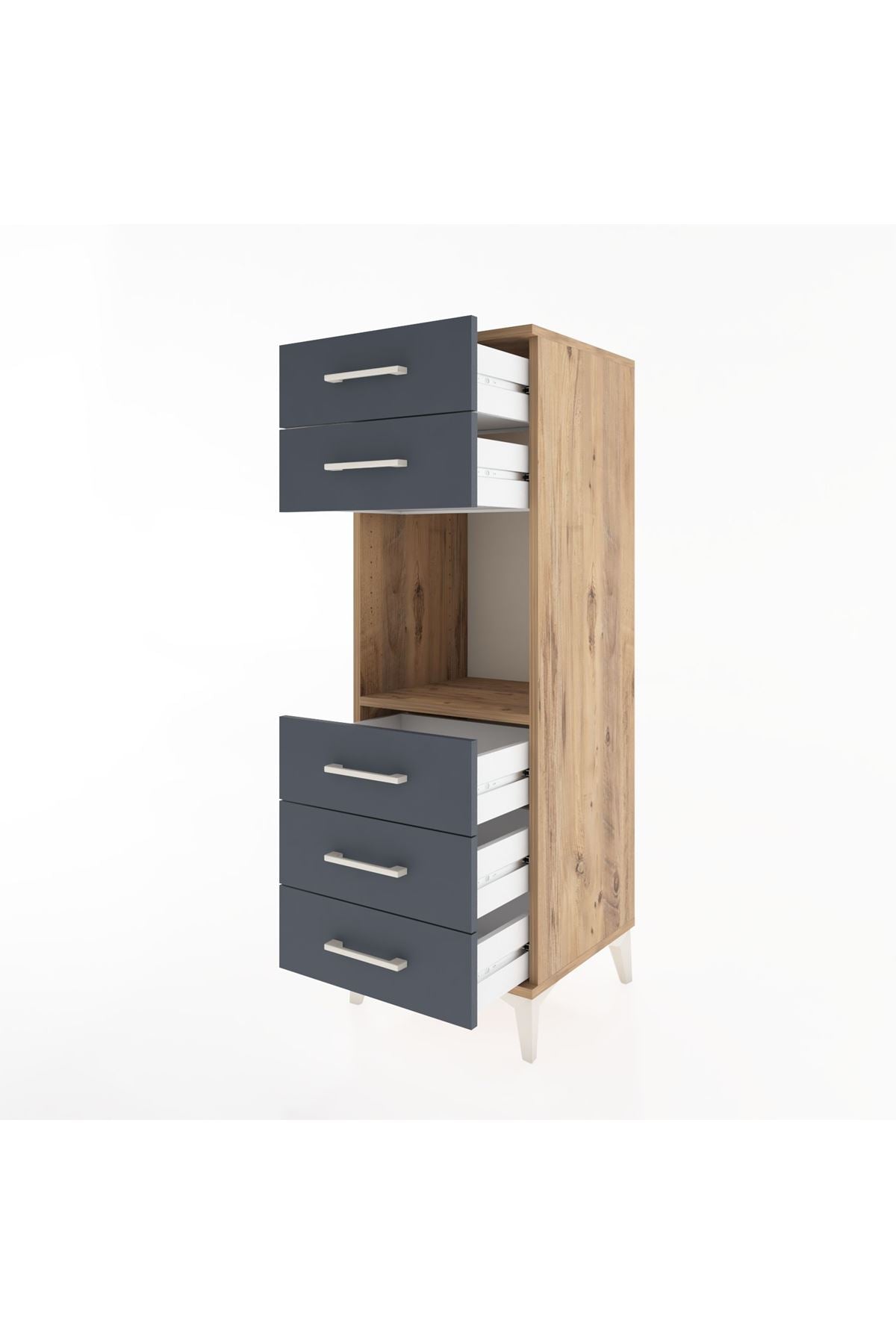 Hyperion Dolap Tek Raflı 5 Çekmeceli 44x44x134 Çam-Antrasit