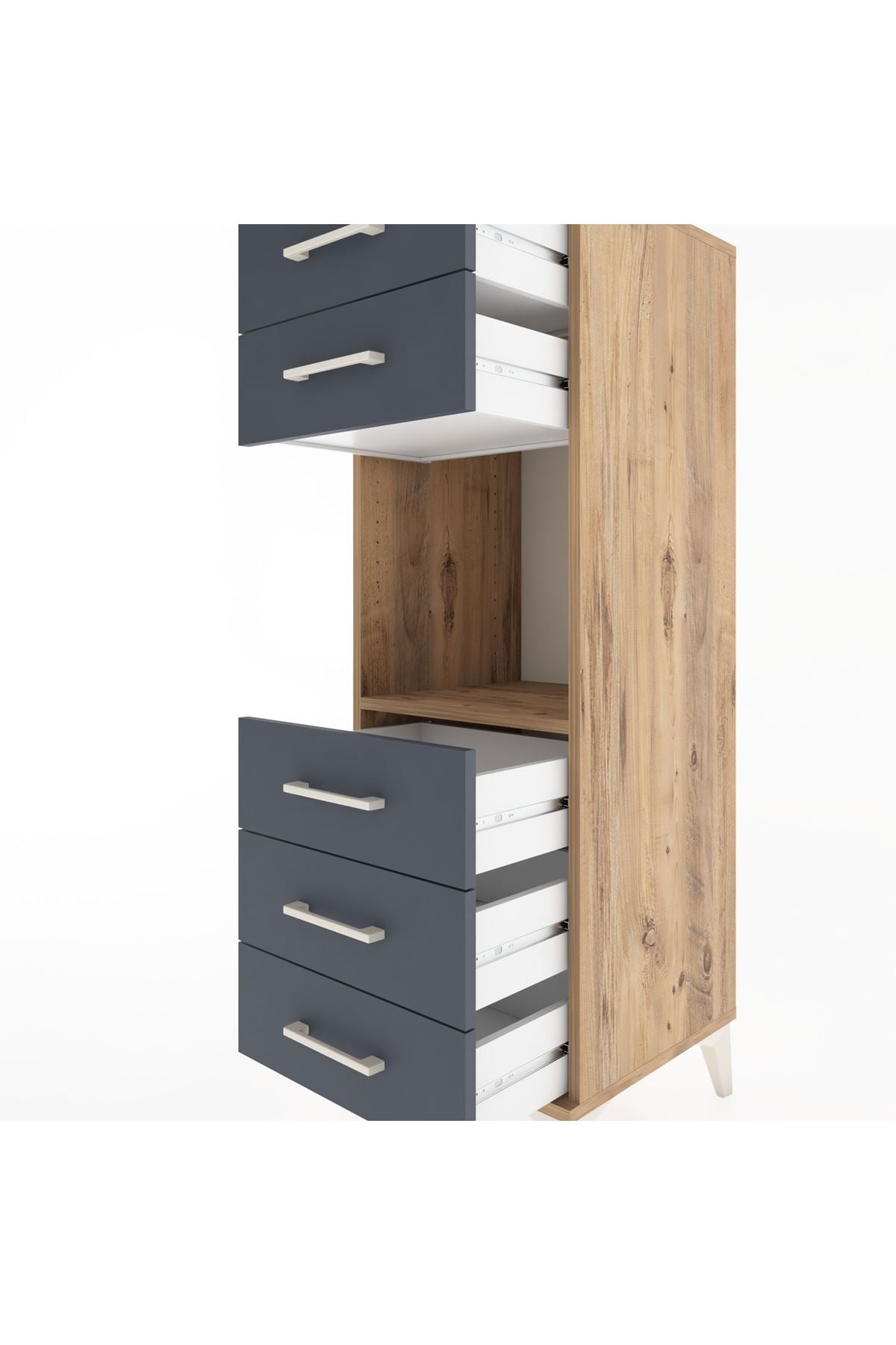 Hyperion Dolap Tek Raflı 5 Çekmeceli 44x44x134 Çam-Antrasit
