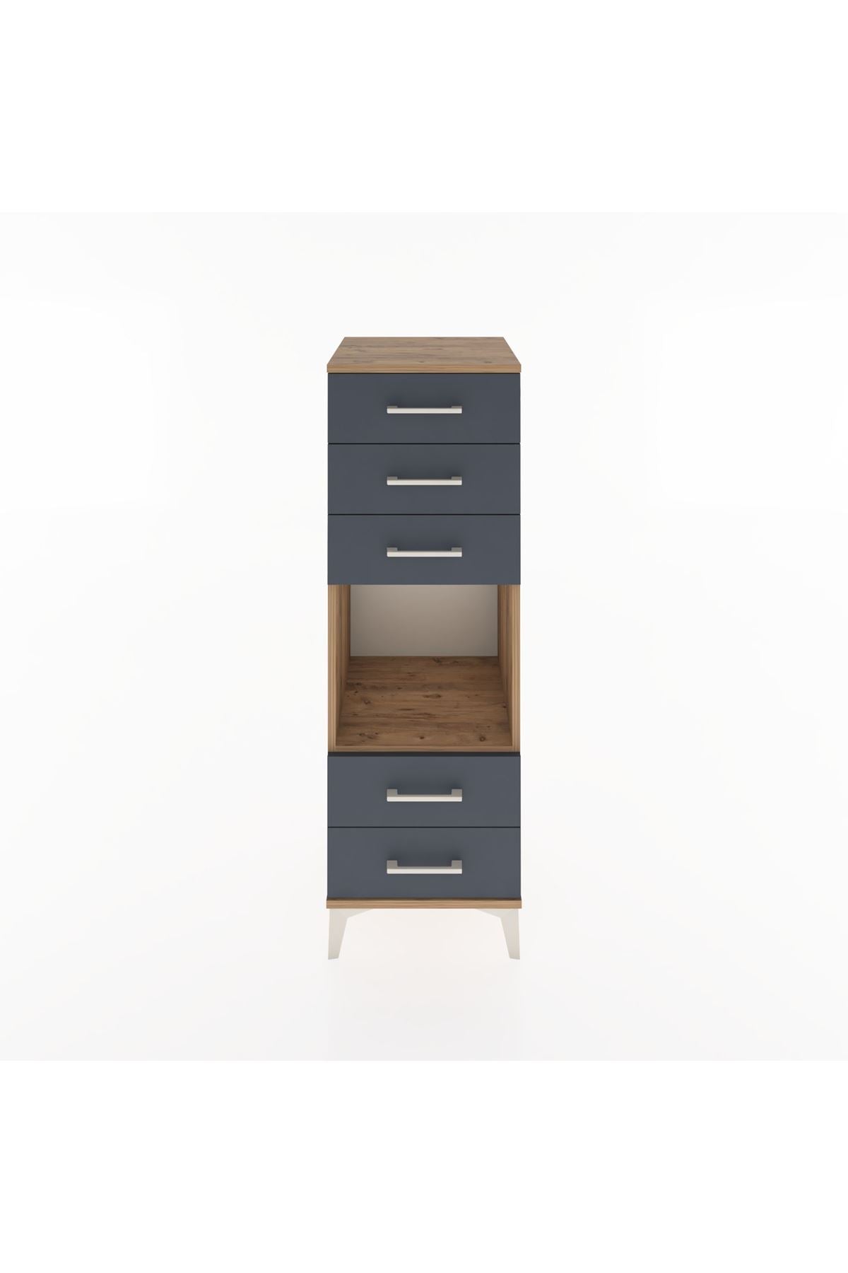 Hyperion Dolap Tek Raflı 5 Çekmeceli 44x44x134 Çam-Antrasit