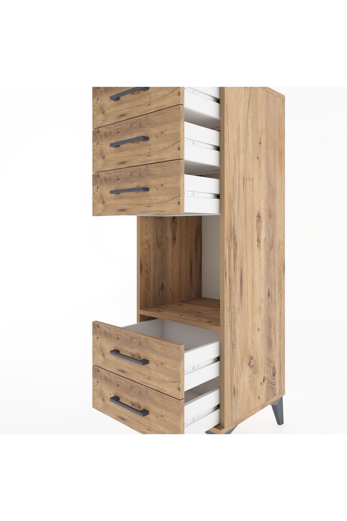 Hyperion Dolap Tek Raflı 5 Çekmeceli 44x44x134 Çam-Çam