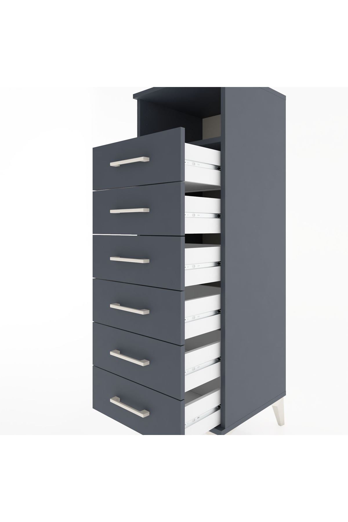 Hyperion Dolap Tek Raflı 6 Çekmeceli 44x44x134 Antrasit-Antrasit