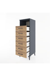 Hyperion Dolap Tek Raflı 6 Çekmeceli 44x44x134 Antrasit-Çam