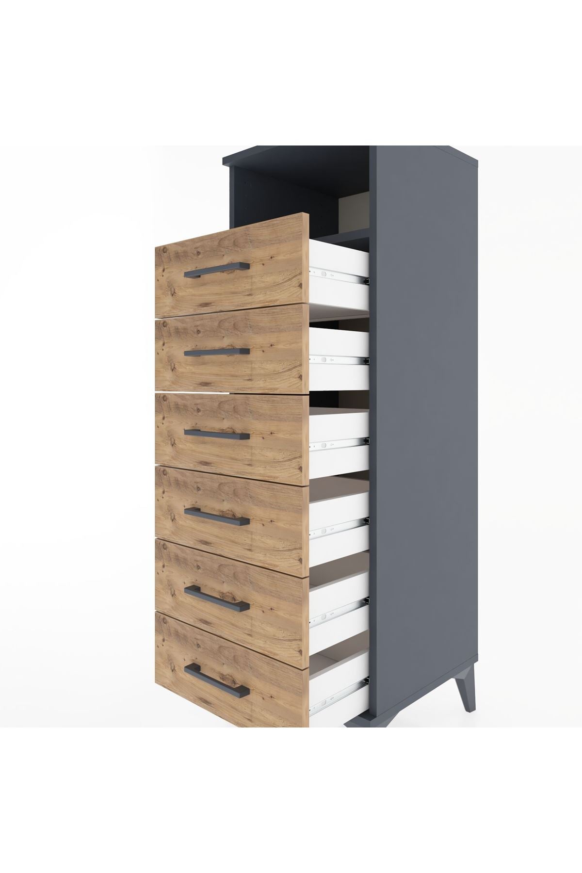 Hyperion Dolap Tek Raflı 6 Çekmeceli 44x44x134 Antrasit-Çam