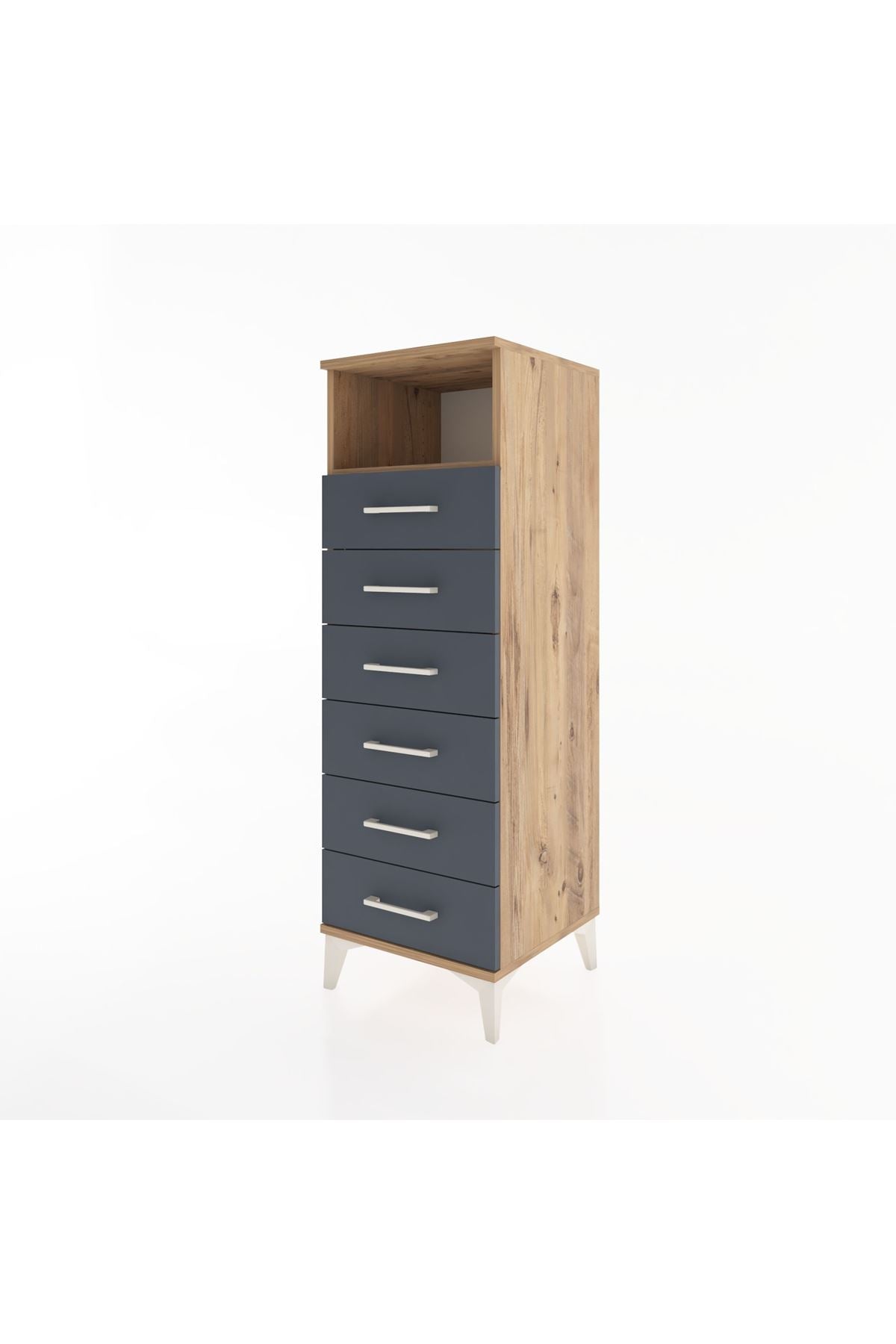 Hyperion Dolap Tek Raflı 6 Çekmeceli 44x44x134 Çam-Antrasit