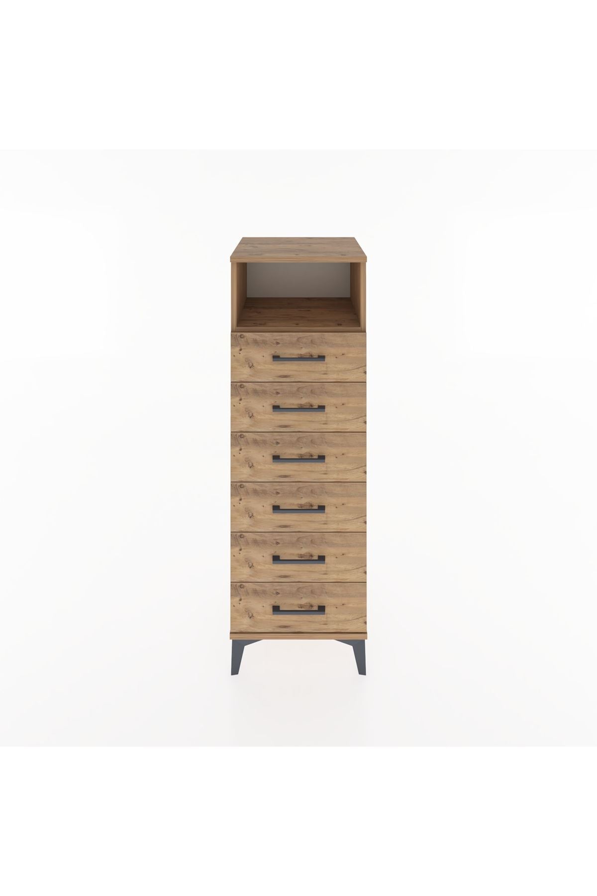 Hyperion Dolap Tek Raflı 6 Çekmeceli 44x44x134 Çam-Çam