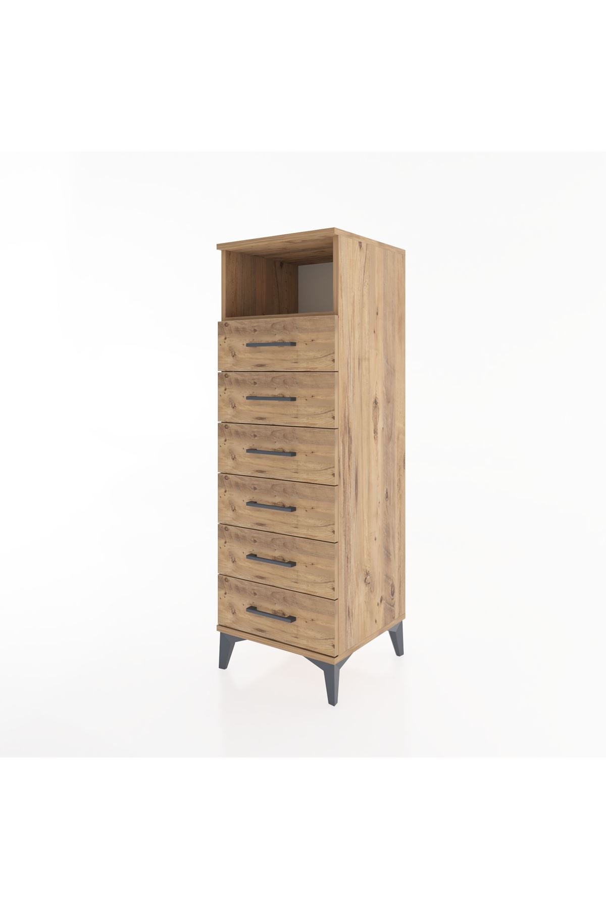 Hyperion Dolap Tek Raflı 6 Çekmeceli 44x44x134 Çam-Çam