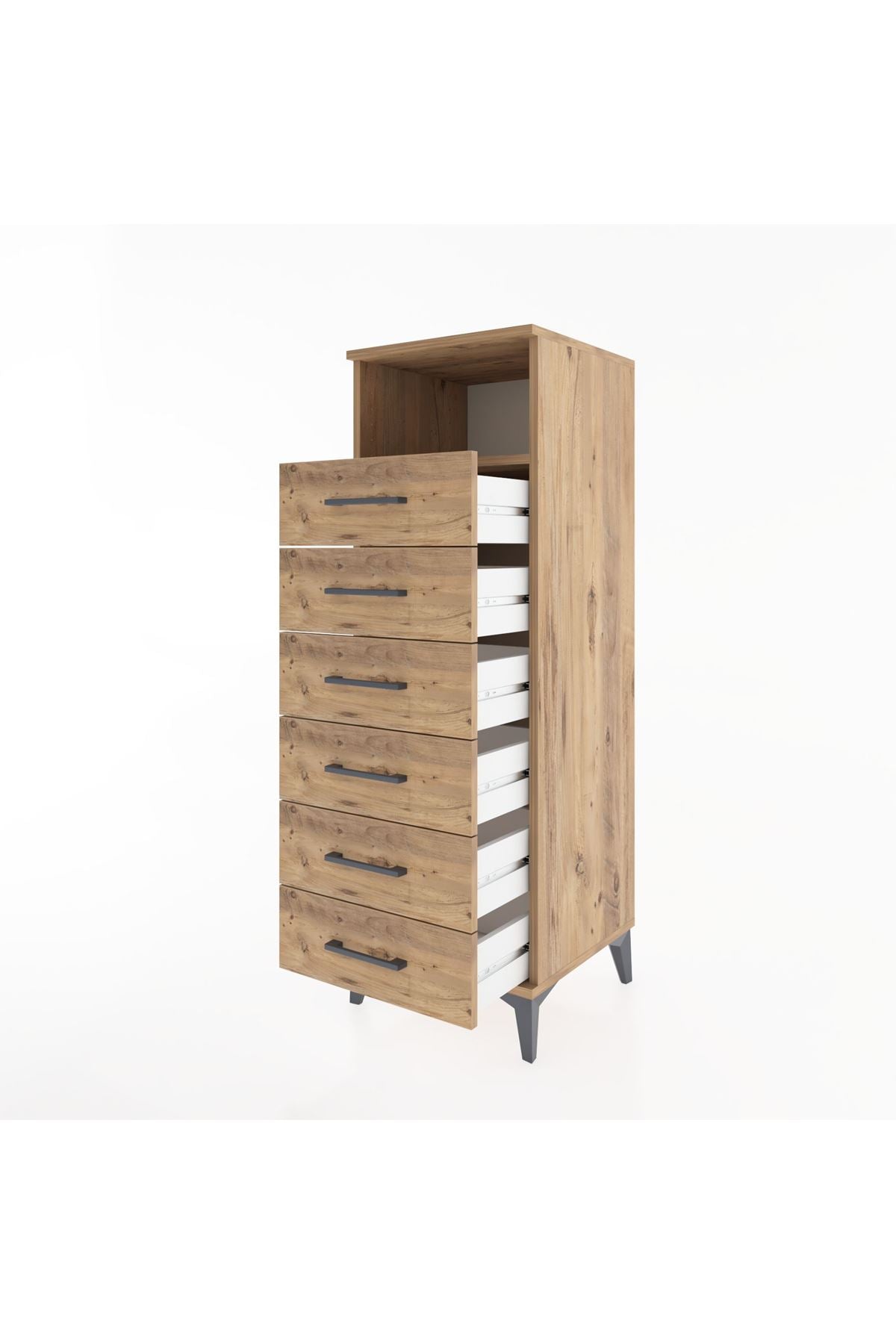 Hyperion Dolap Tek Raflı 6 Çekmeceli 44x44x134 Çam-Çam