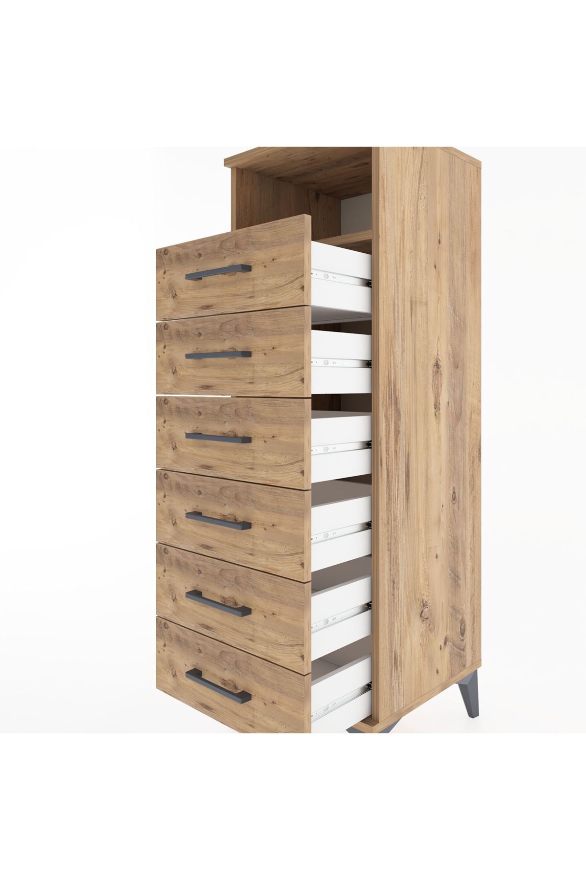 Hyperion Dolap Tek Raflı 6 Çekmeceli 44x44x134 Çam-Çam