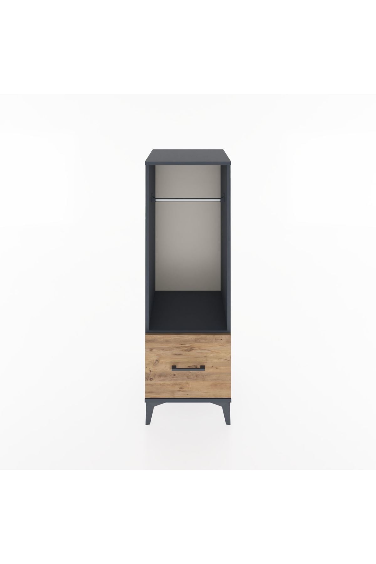 Hyperion Dolap Tek Raflı Tek Çekmeceli Tek Askılı 44x44x134 Antrasit-Çam