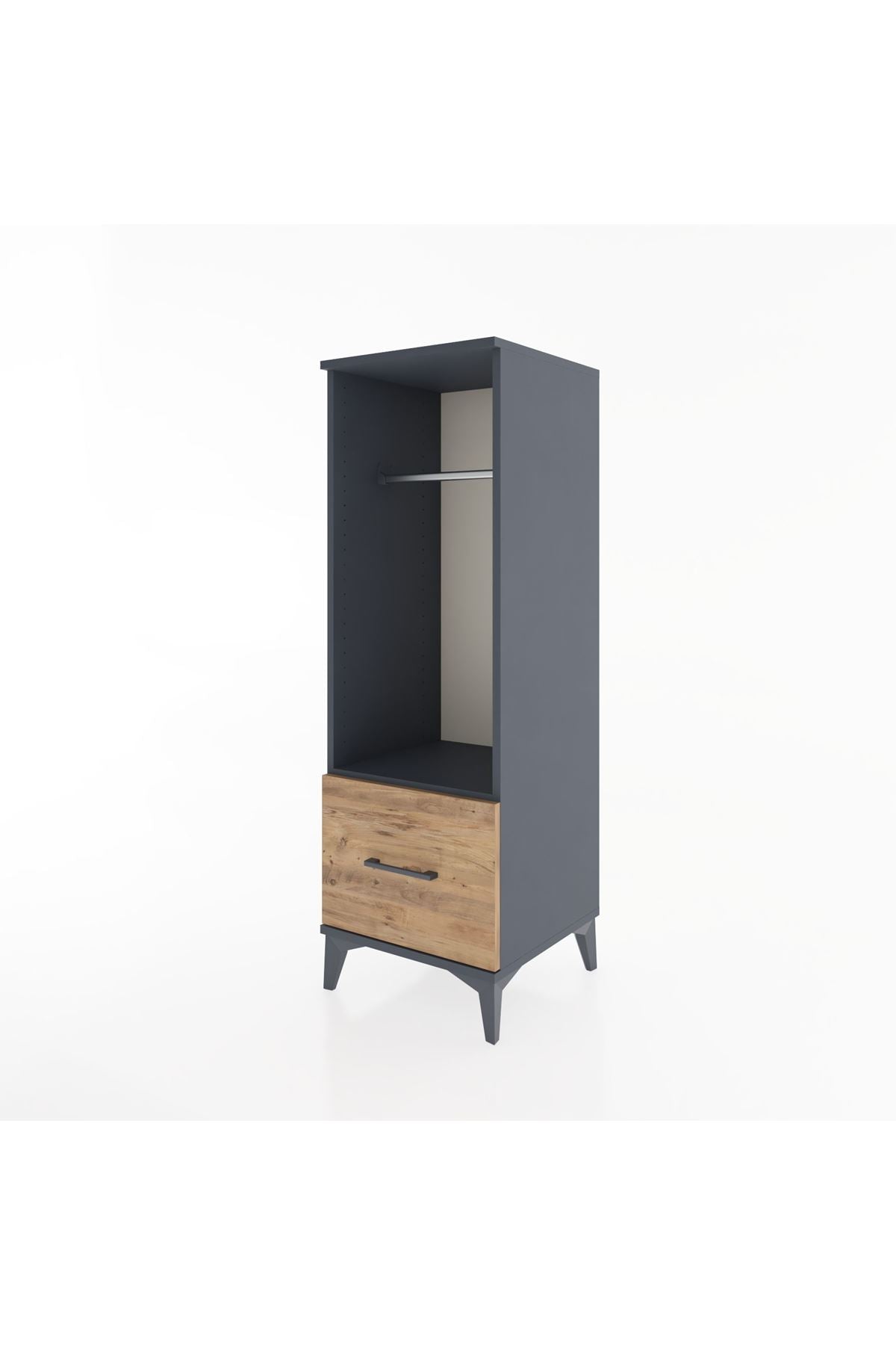 Hyperion Dolap Tek Raflı Tek Çekmeceli Tek Askılı 44x44x134 Antrasit-Çam