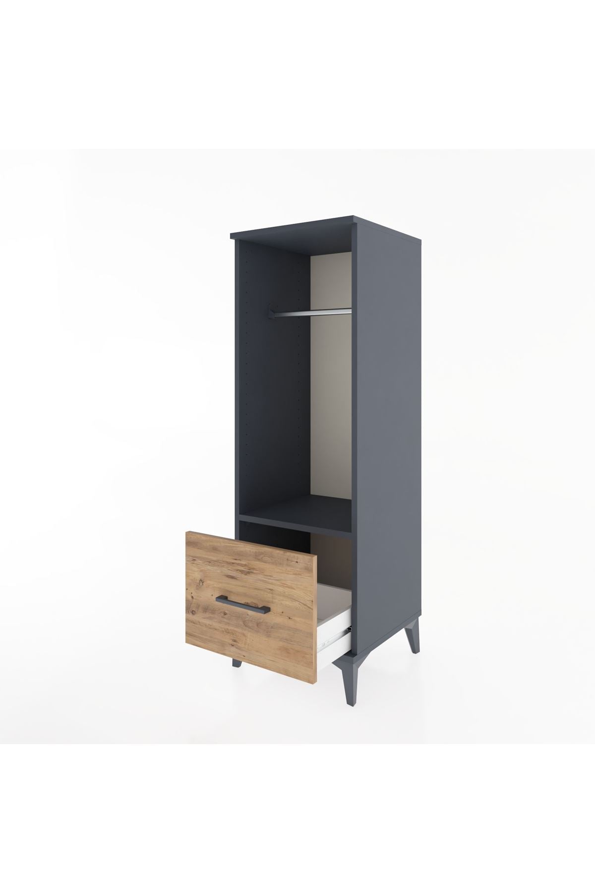 Hyperion Dolap Tek Raflı Tek Çekmeceli Tek Askılı 44x44x134 Antrasit-Çam