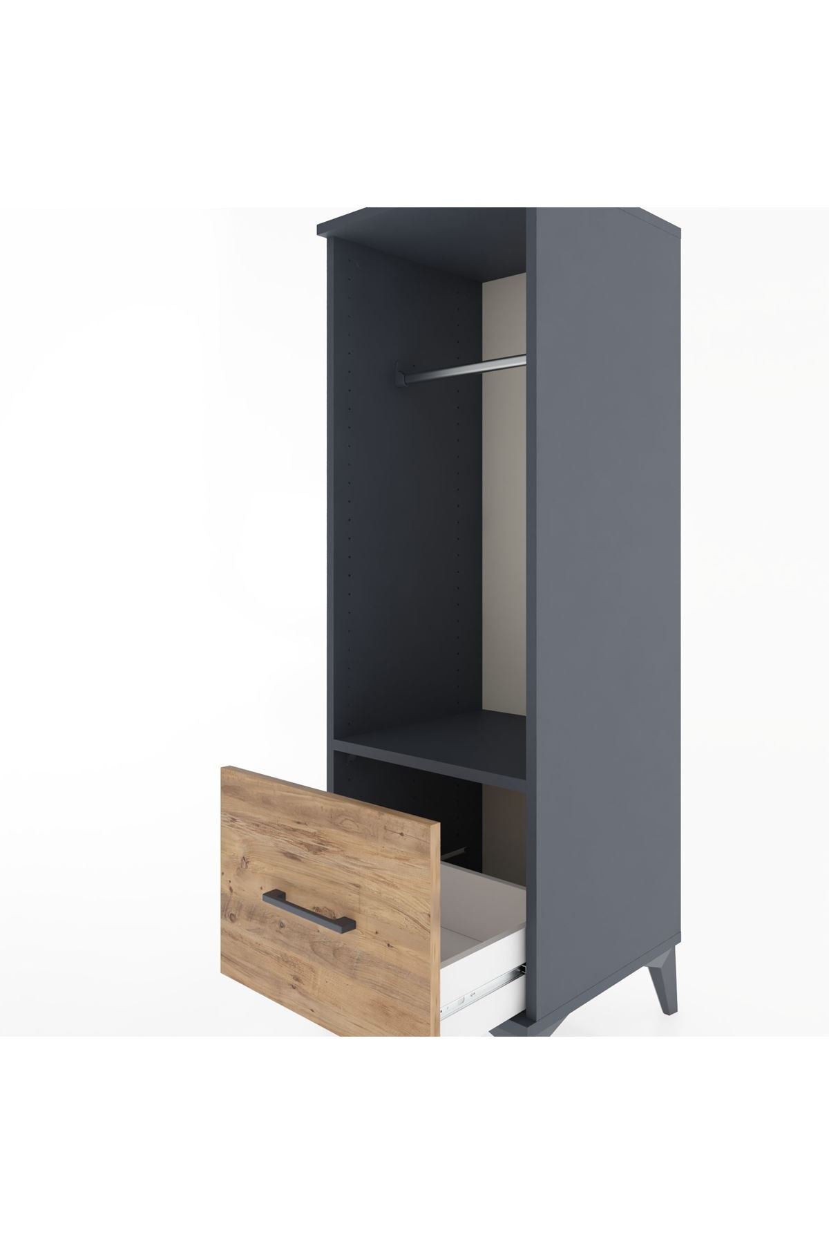 Hyperion Dolap Tek Raflı Tek Çekmeceli Tek Askılı 44x44x134 Antrasit-Çam