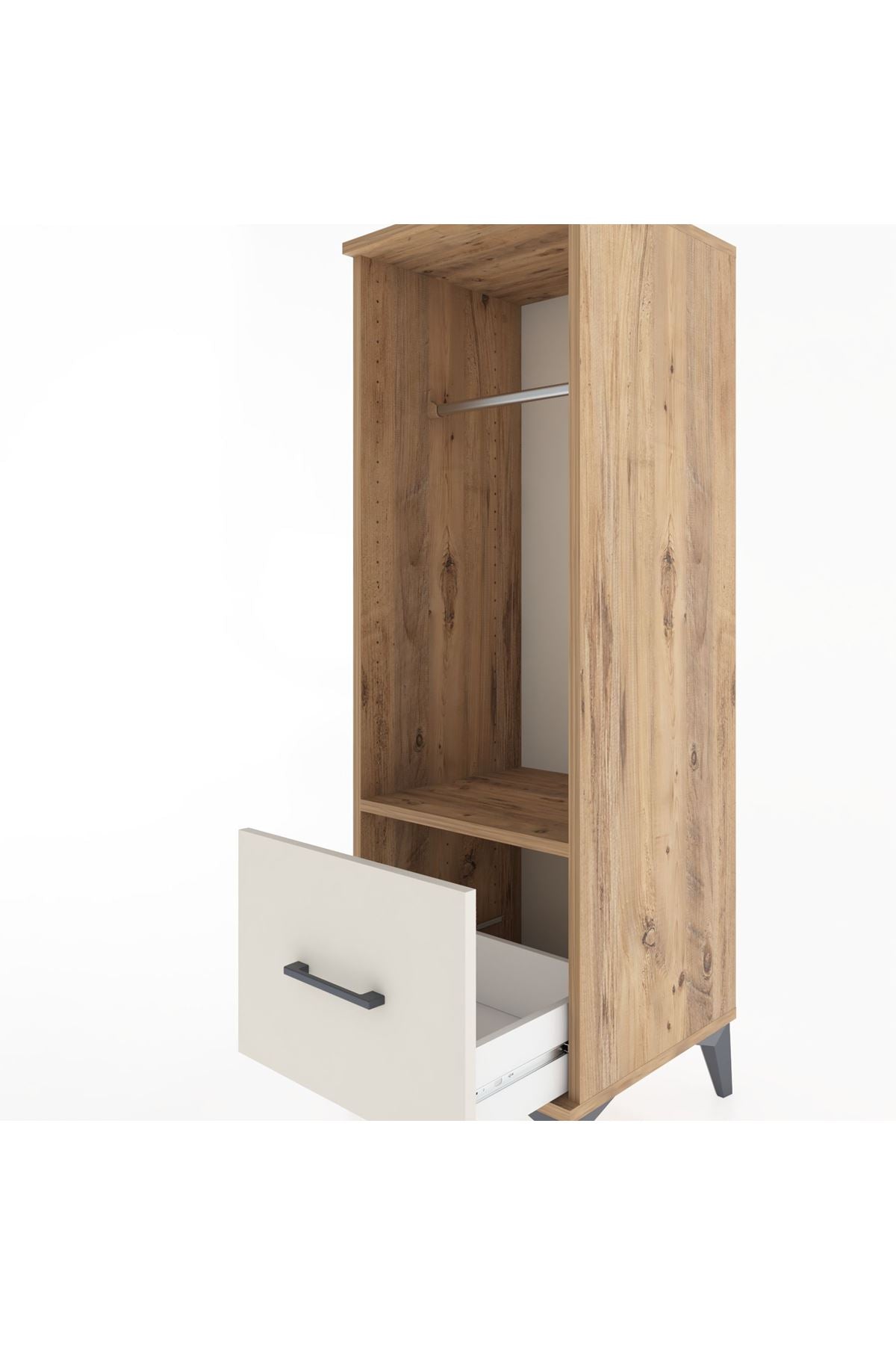 Hyperion Dolap Tek Raflı Tek Çekmeceli Tek Askılı 44x44x134 Çam-Aytaşı