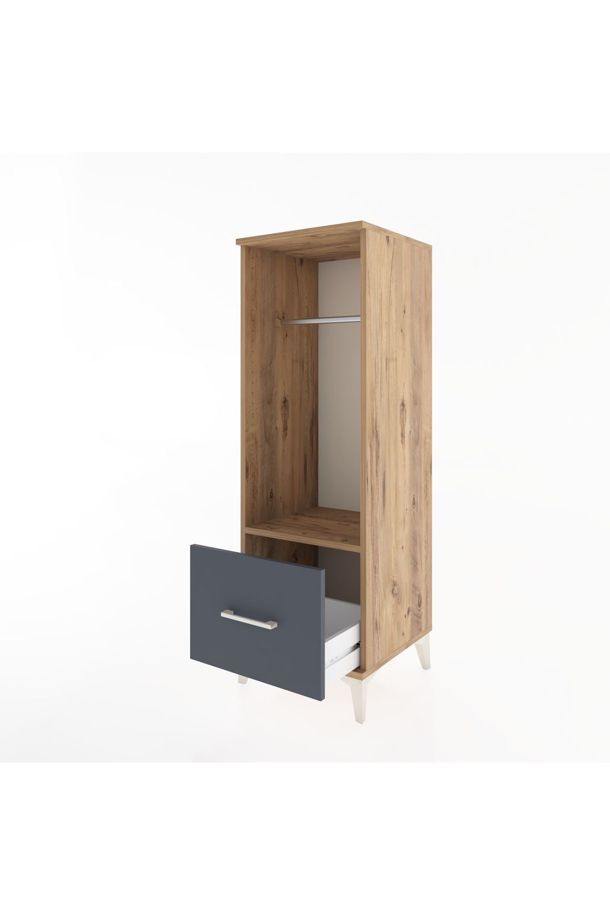 Hyperion Dolap Tek Raflı Tek Çekmeceli Tek Askılı 44x44x134 Çam-Antrasit