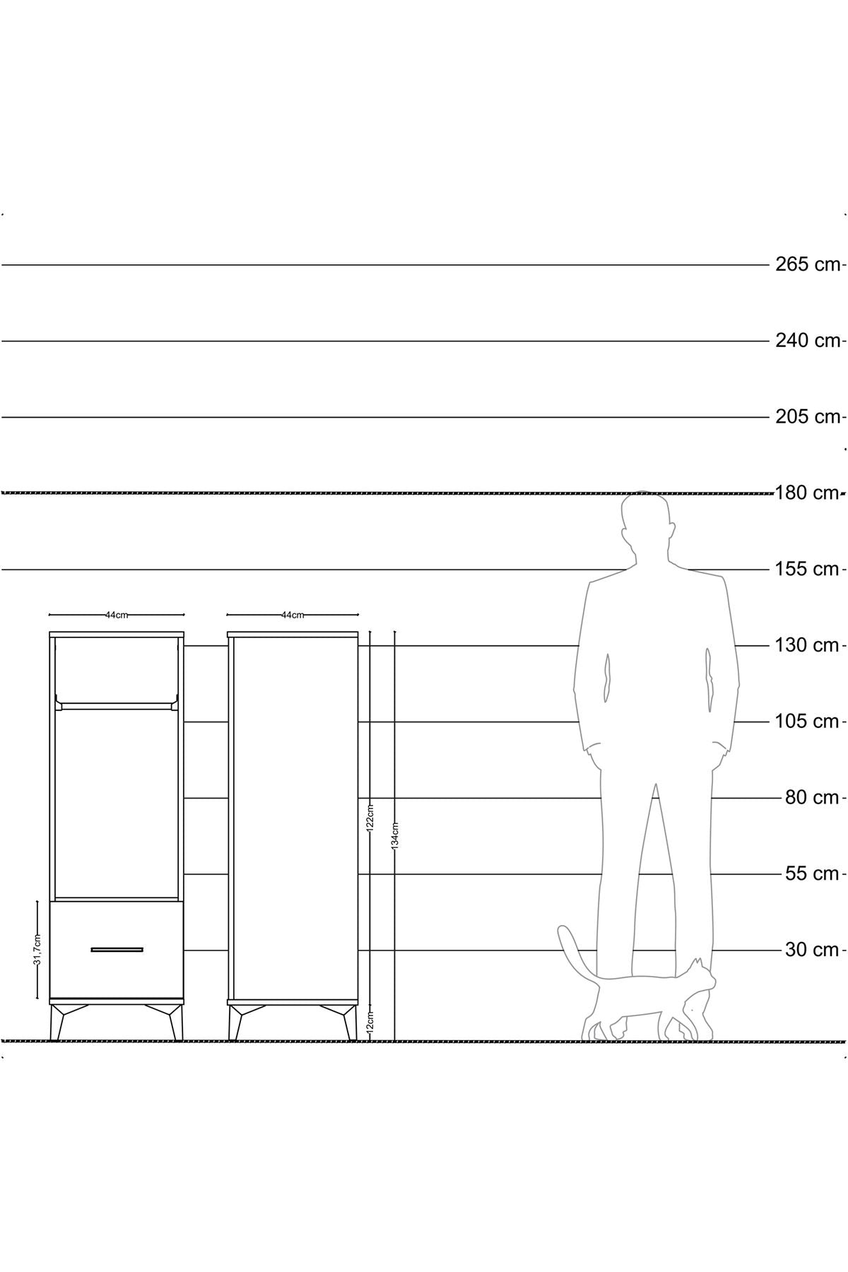 Hyperion Dolap Tek Raflı Tek Çekmeceli Tek Askılı 44x44x134 Çam-Antrasit