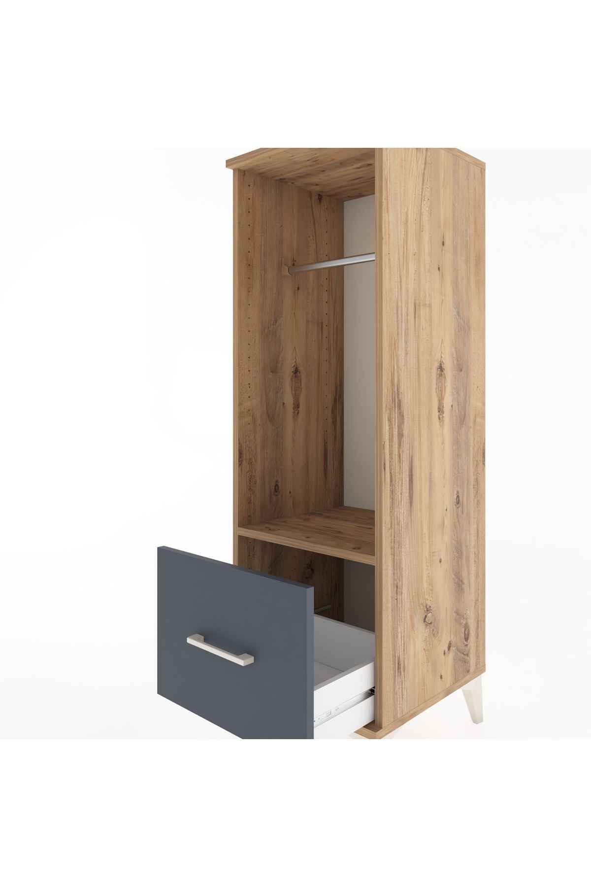Hyperion Dolap Tek Raflı Tek Çekmeceli Tek Askılı 44x44x134 Çam-Antrasit