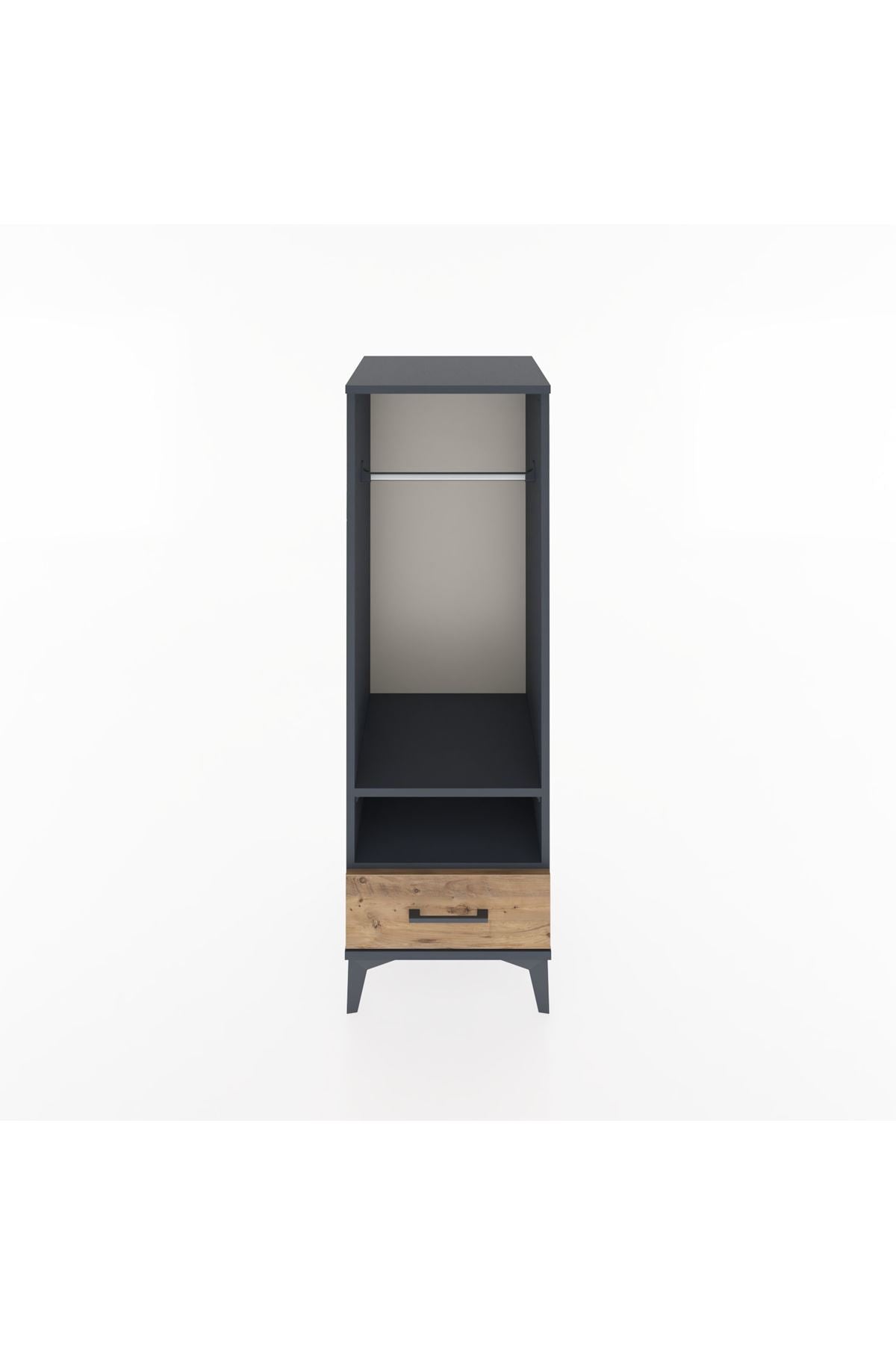 Hyperion Dolap 2 Raflı Tek Çekmeceli Tek Askılı 44x44x134 Antrasit-Çam