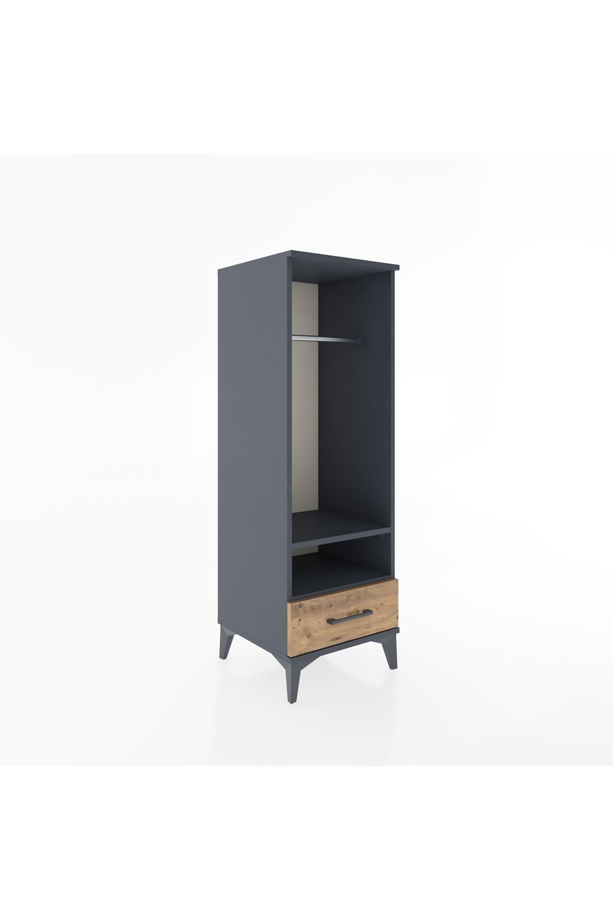 Hyperion Dolap 2 Raflı Tek Çekmeceli Tek Askılı 44x44x134 Antrasit-Çam