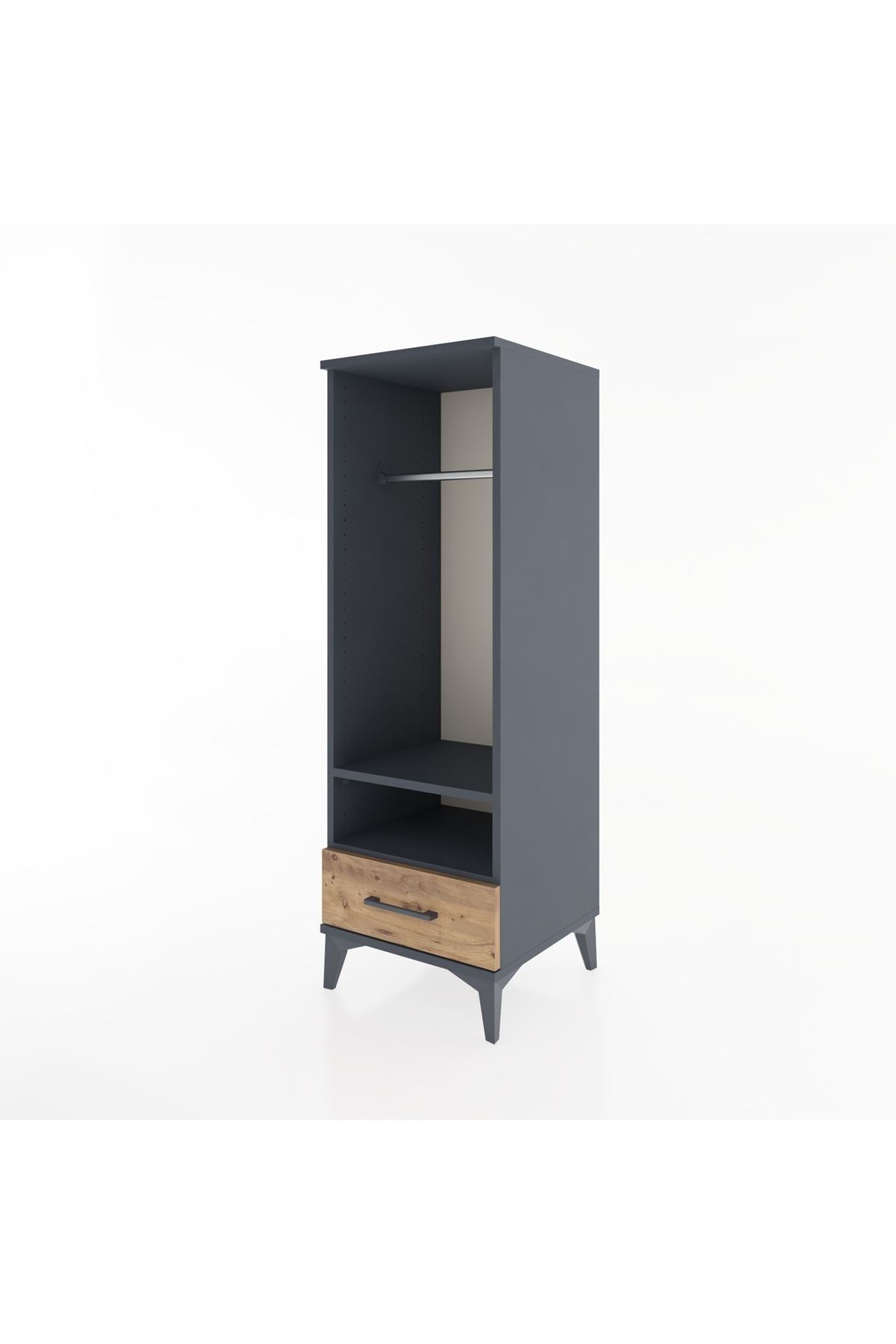 Hyperion Dolap 2 Raflı Tek Çekmeceli Tek Askılı 44x44x134 Antrasit-Çam