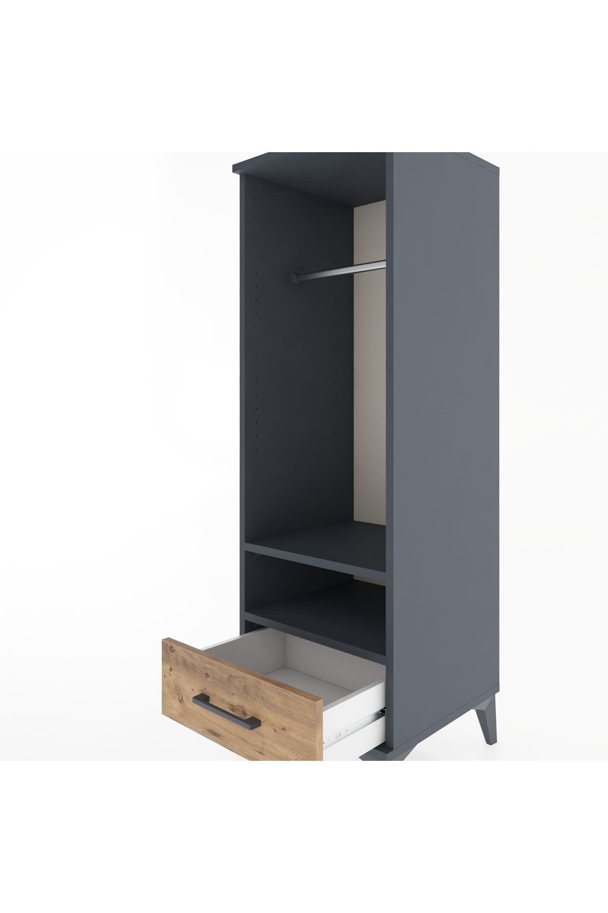 Hyperion Dolap 2 Raflı Tek Çekmeceli Tek Askılı 44x44x134 Antrasit-Çam