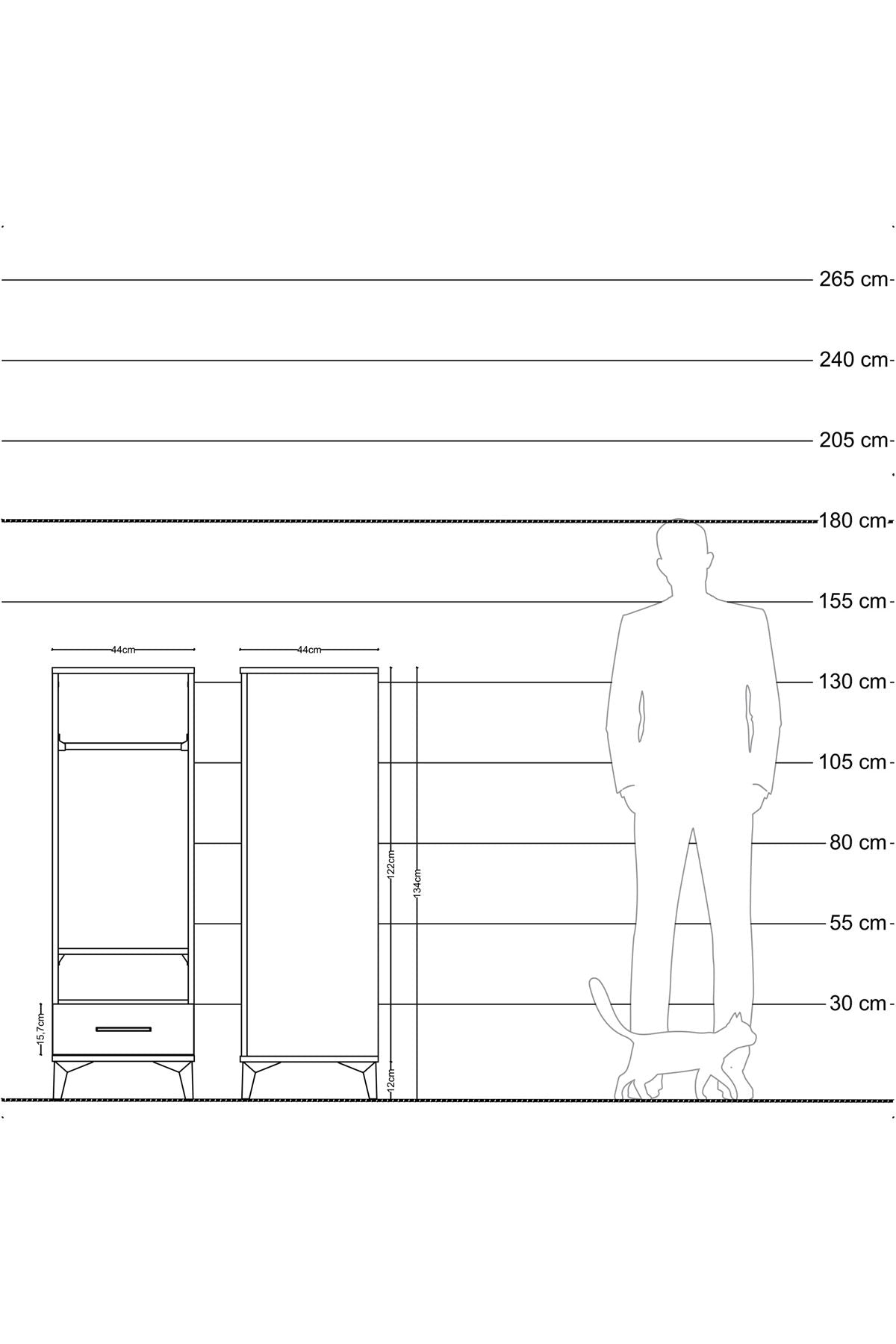 Hyperion Dolap 2 Raflı Tek Çekmeceli Tek Askılı 44x44x134 Çam-Aytaşı