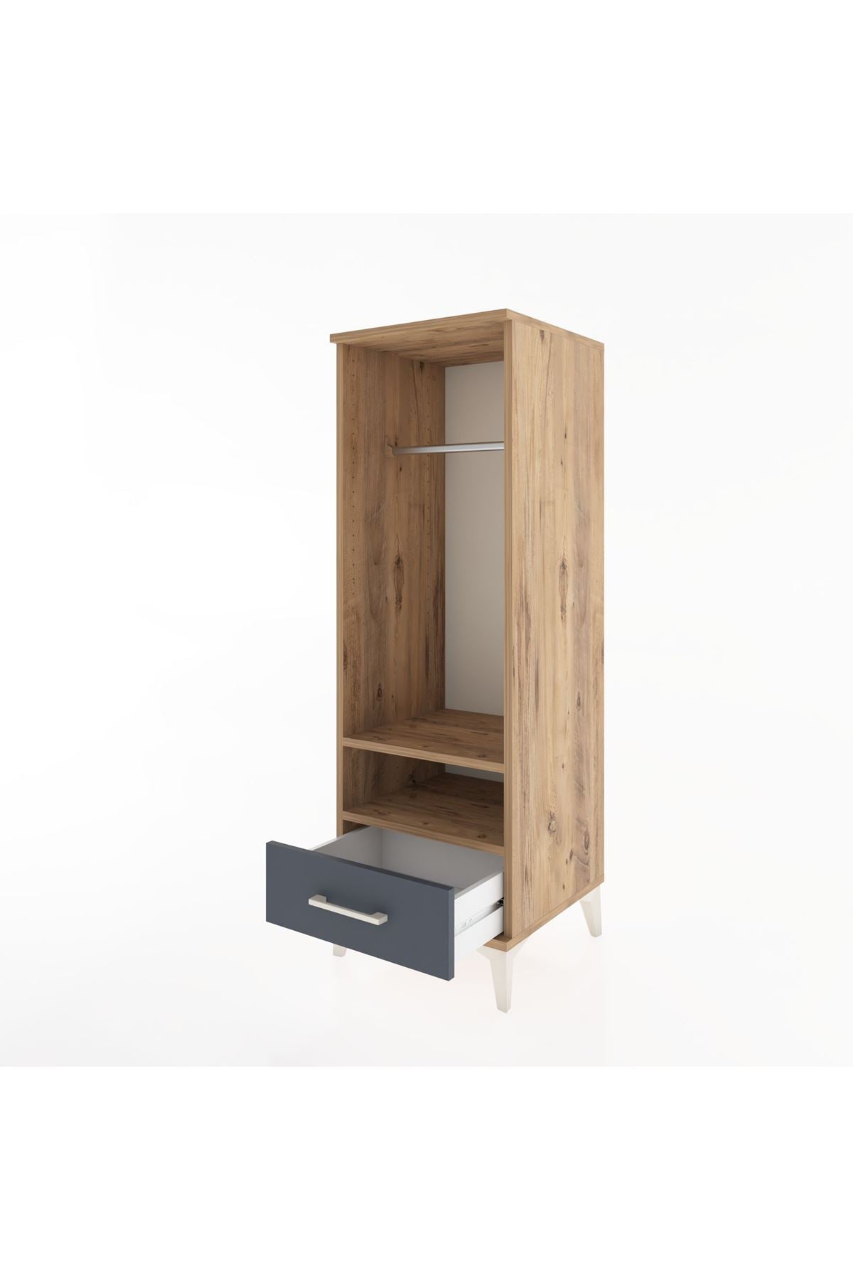 Hyperion Dolap 2 Raflı Tek Çekmeceli Tek Askılı 44x44x134 Çam-Antrasit