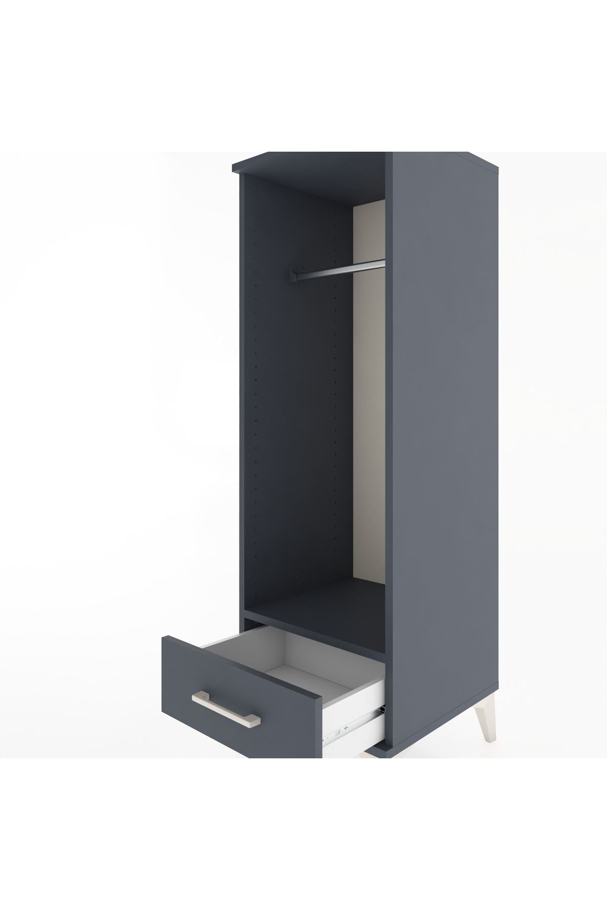 Hyperion Dolap Tek Raflı Tek Çekmeceli Tek Askılı 44x44x134 Antrasit-Antrasit
