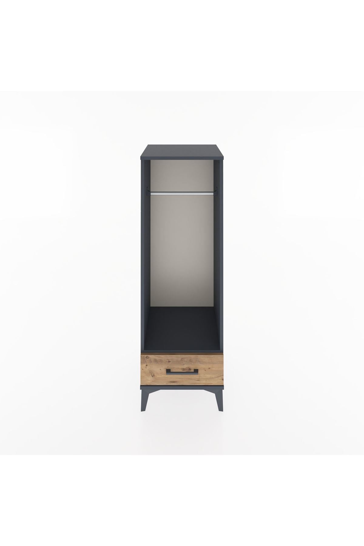 Hyperion Dolap Tek Raflı Tek Çekmeceli Tek Askılı 44x44x134 Antrasit-Çam