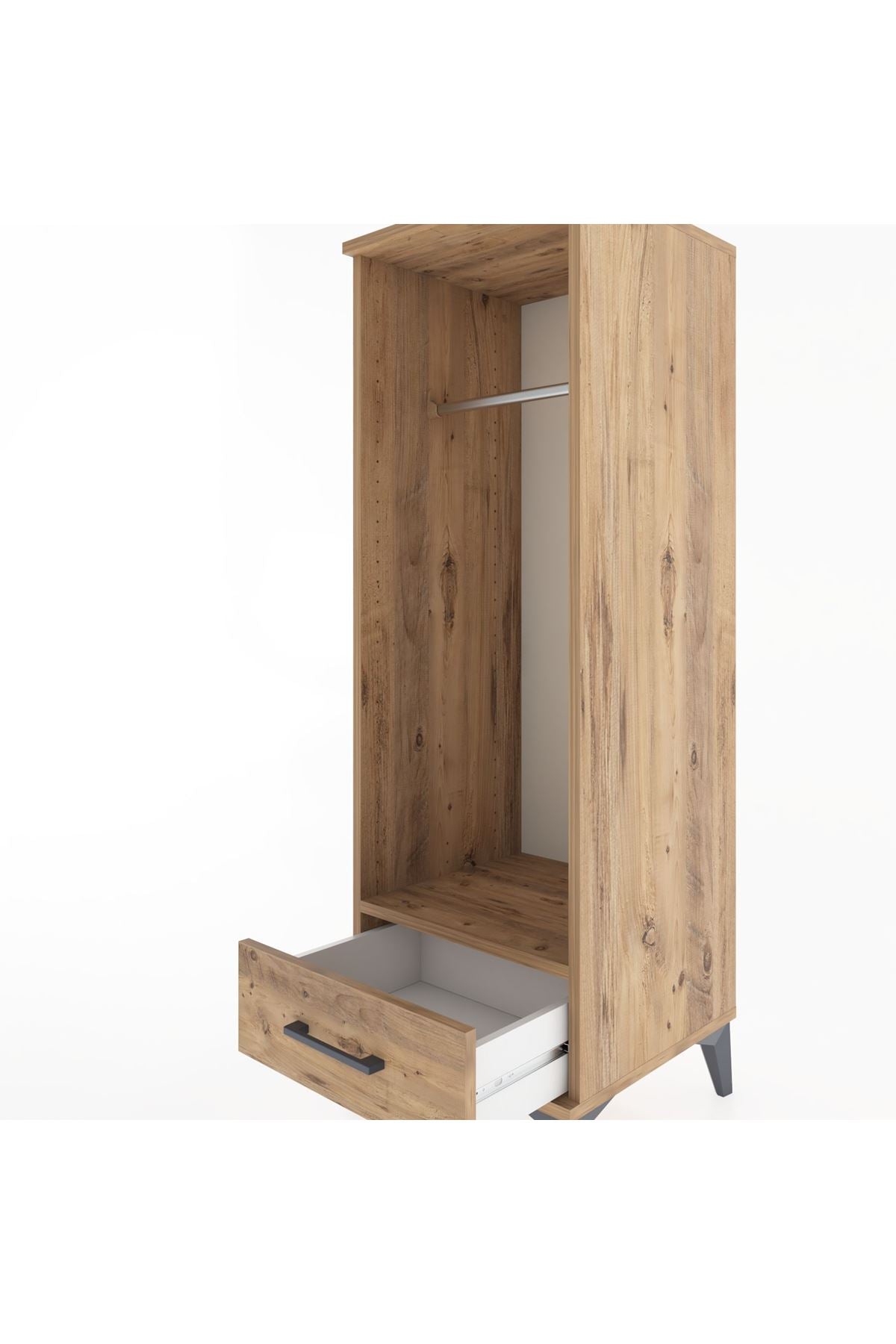 Hyperion Dolap Tek Raflı Tek Çekmeceli Tek Askılı 44x44x134 Çam-Çam