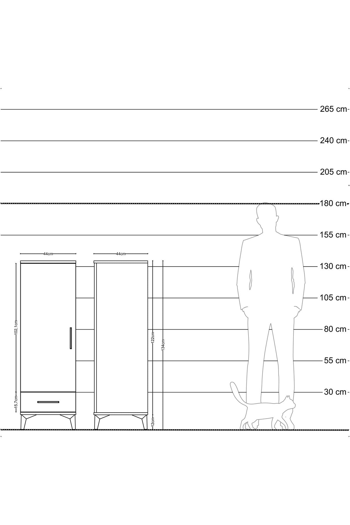 Hyperion Dolap Tek Raflı Tek Çekmeceli Tek Askılı 44x44x134 Aytaşı-Çam