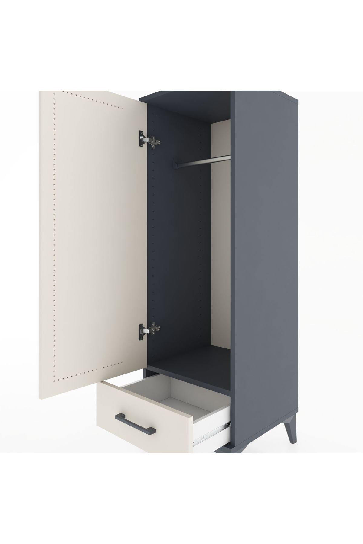 Hyperion Dolap Tek Raflı Tek Çekmeceli Tek Askılı 44x44x134 Antrasit-Aytaşı