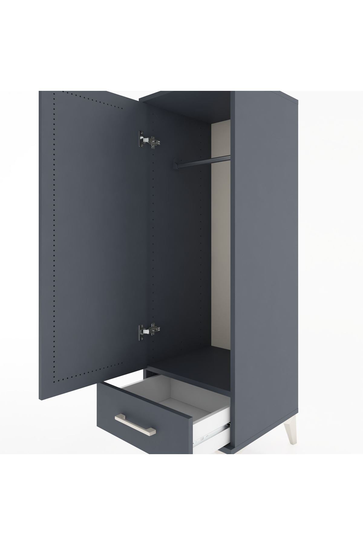 Hyperion Dolap Tek Raflı Tek Çekmeceli Tek Askılı 44x44x134 Antrasit-Antrasit