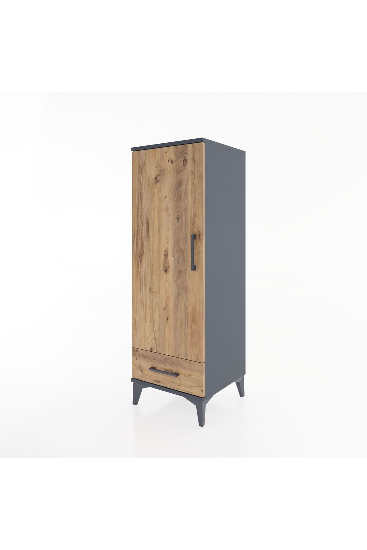Hyperion Dolap Tek Raflı Tek Çekmeceli Tek Askılı 44x44x134 Antrasit-Çam
