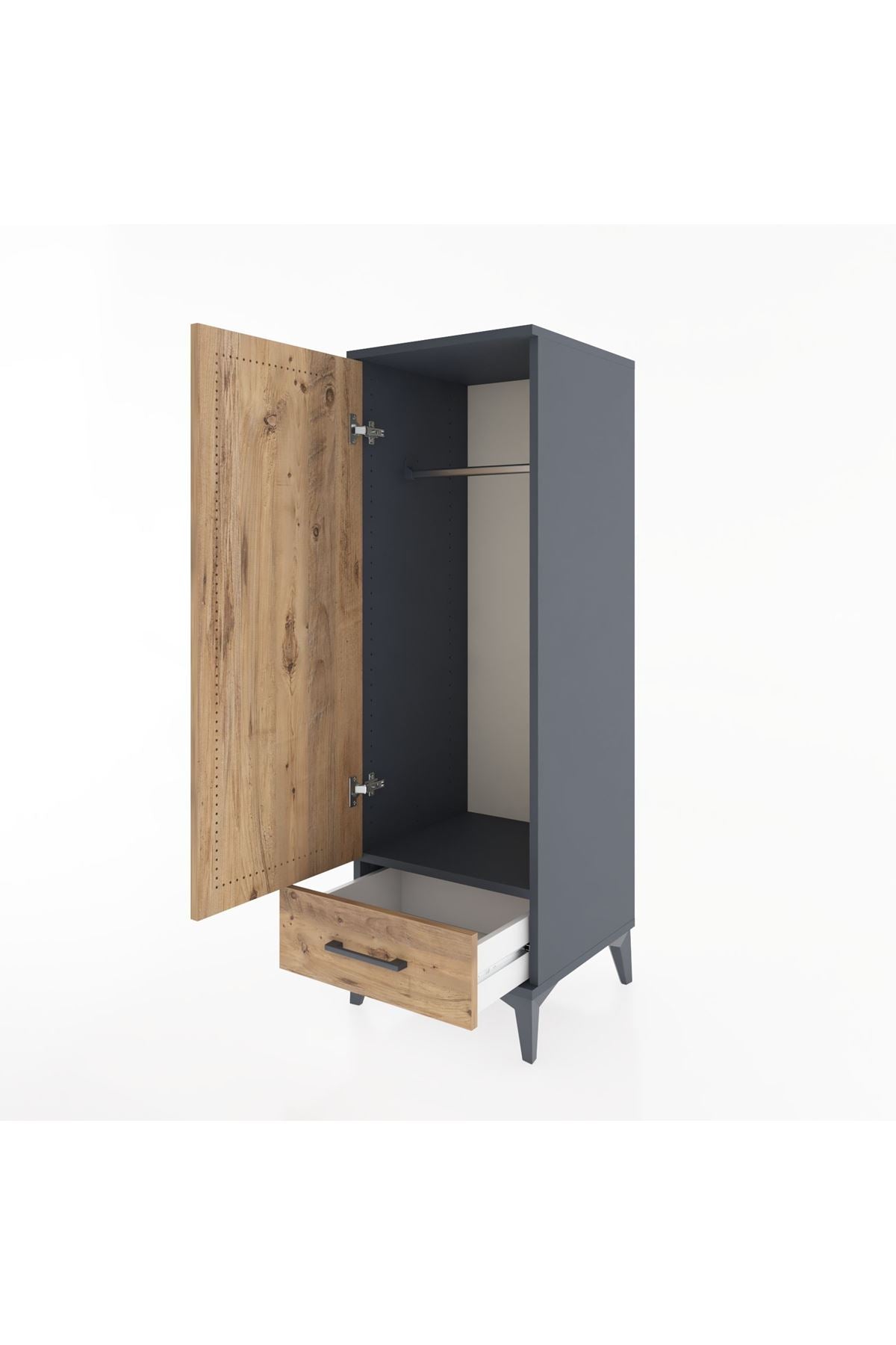 Hyperion Dolap Tek Raflı Tek Çekmeceli Tek Askılı 44x44x134 Antrasit-Çam
