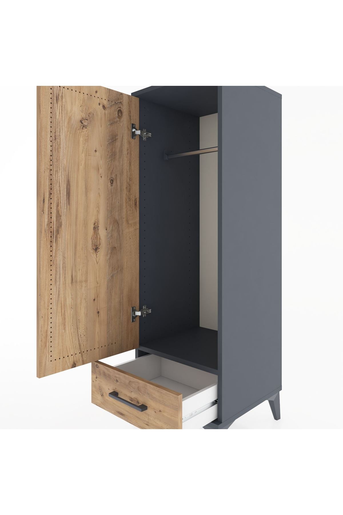 Hyperion Dolap Tek Raflı Tek Çekmeceli Tek Askılı 44x44x134 Antrasit-Çam
